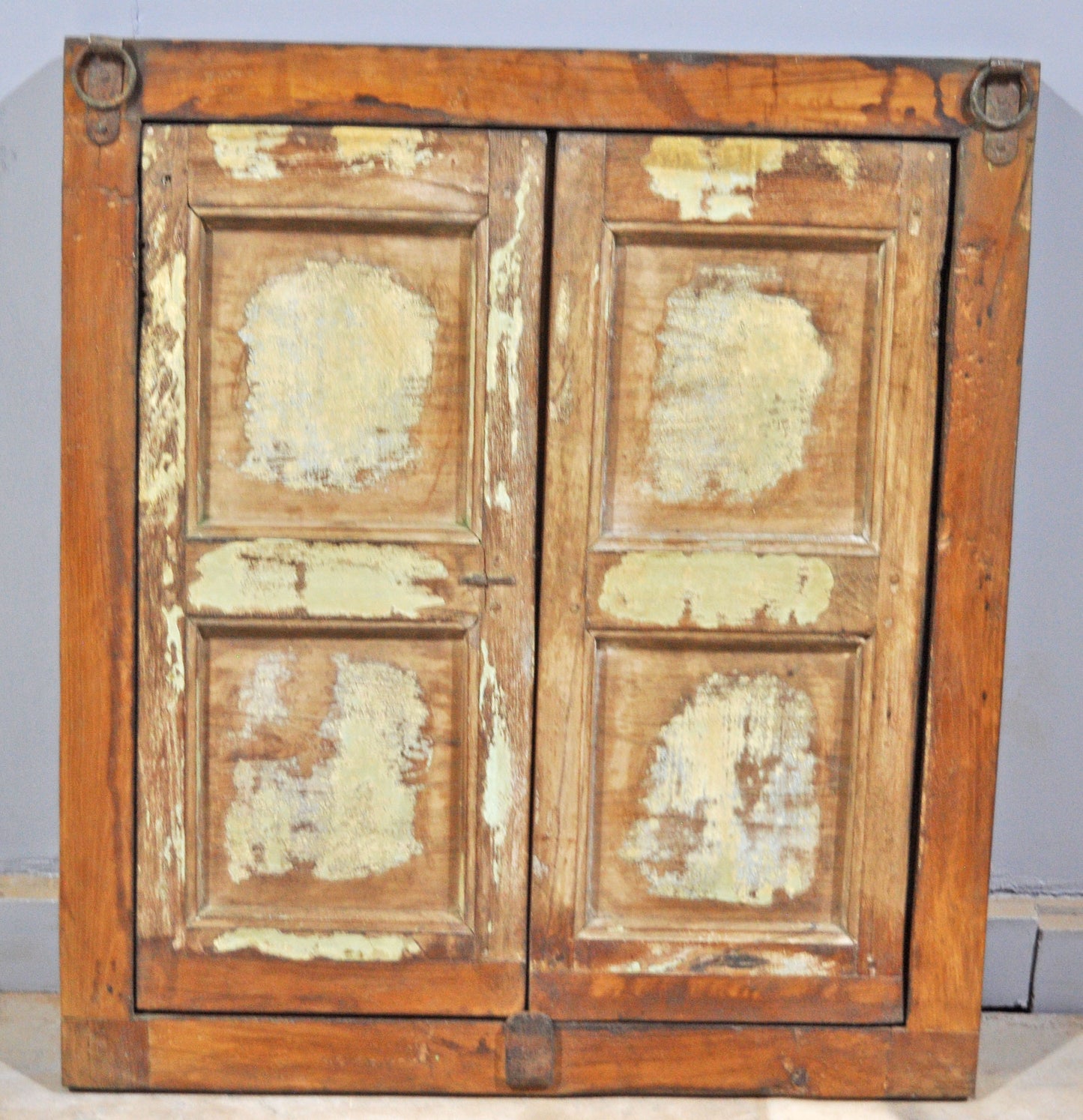 Antique Wooden Window Panel With Frame Original Old Hand Crafted Painted