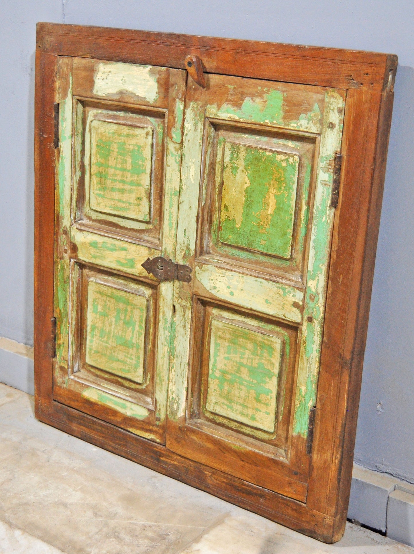 Antique Wooden Window Panel With Frame Original Old Hand Crafted Painted