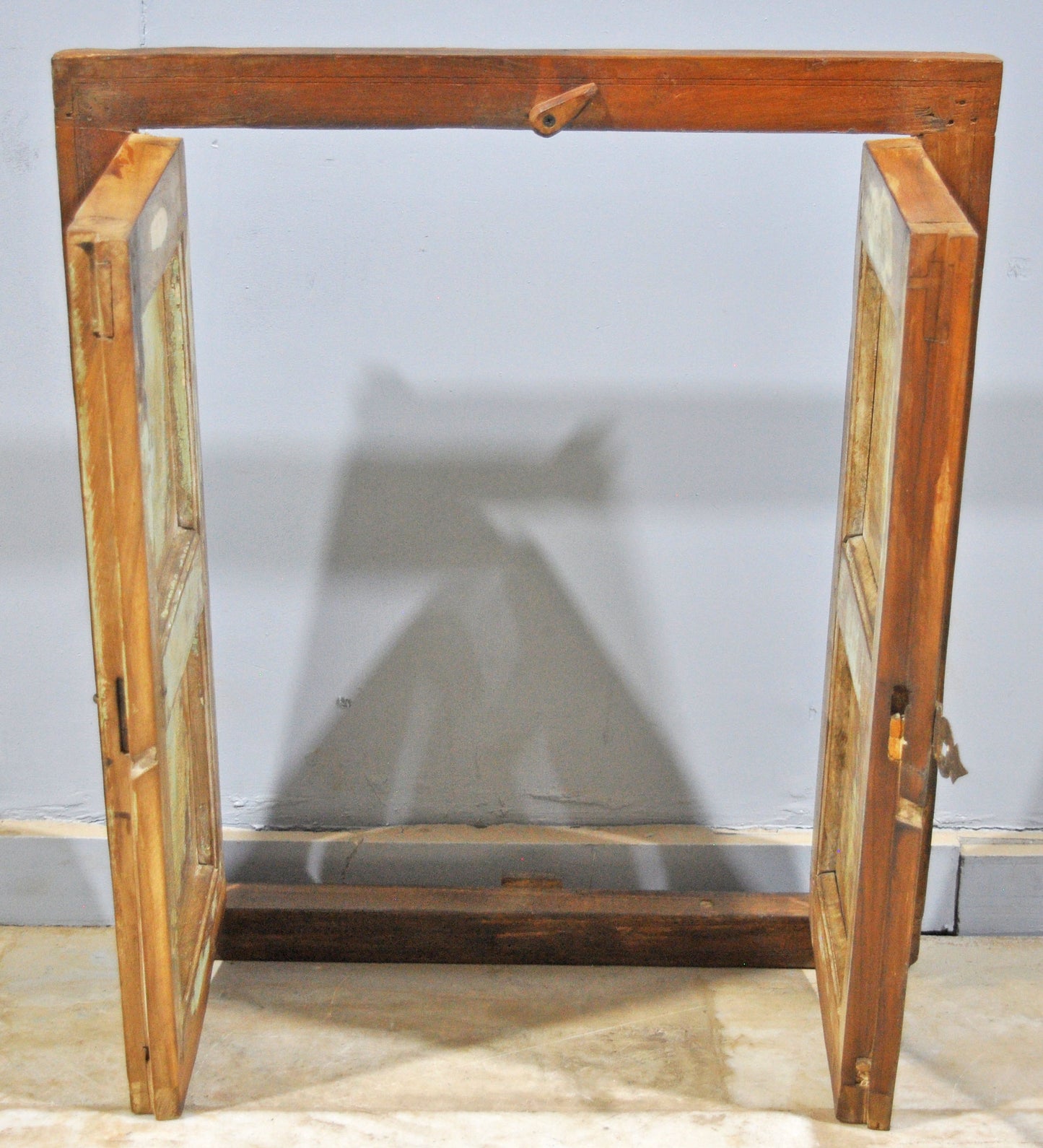 Antique Wooden Window Panel With Frame Original Old Hand Crafted Painted