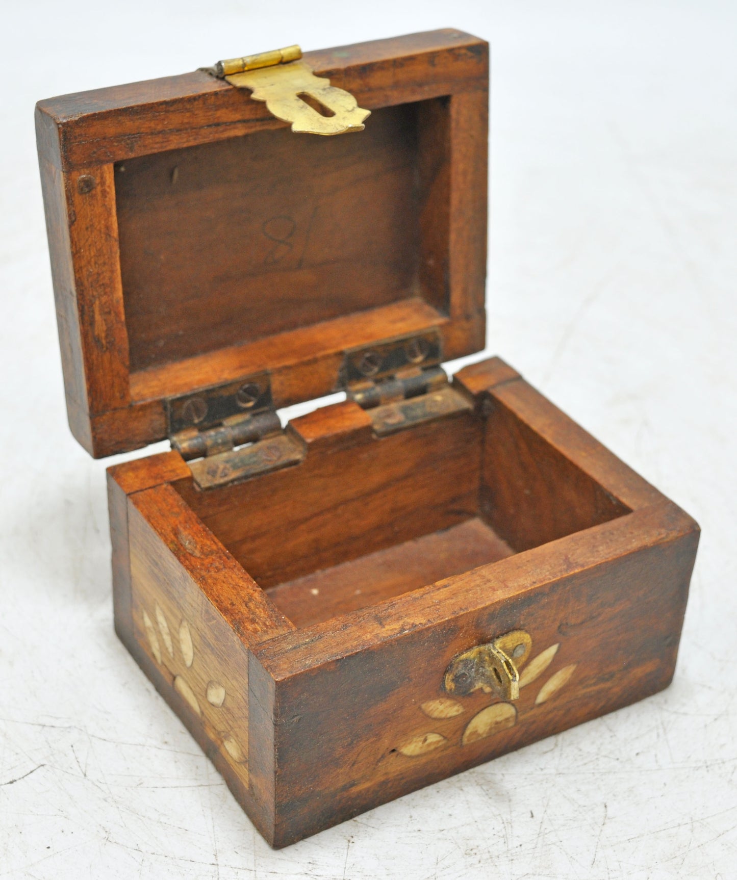 Vintage Wooden Small Storage Box Original Old Hand Crafted Brass Fitted