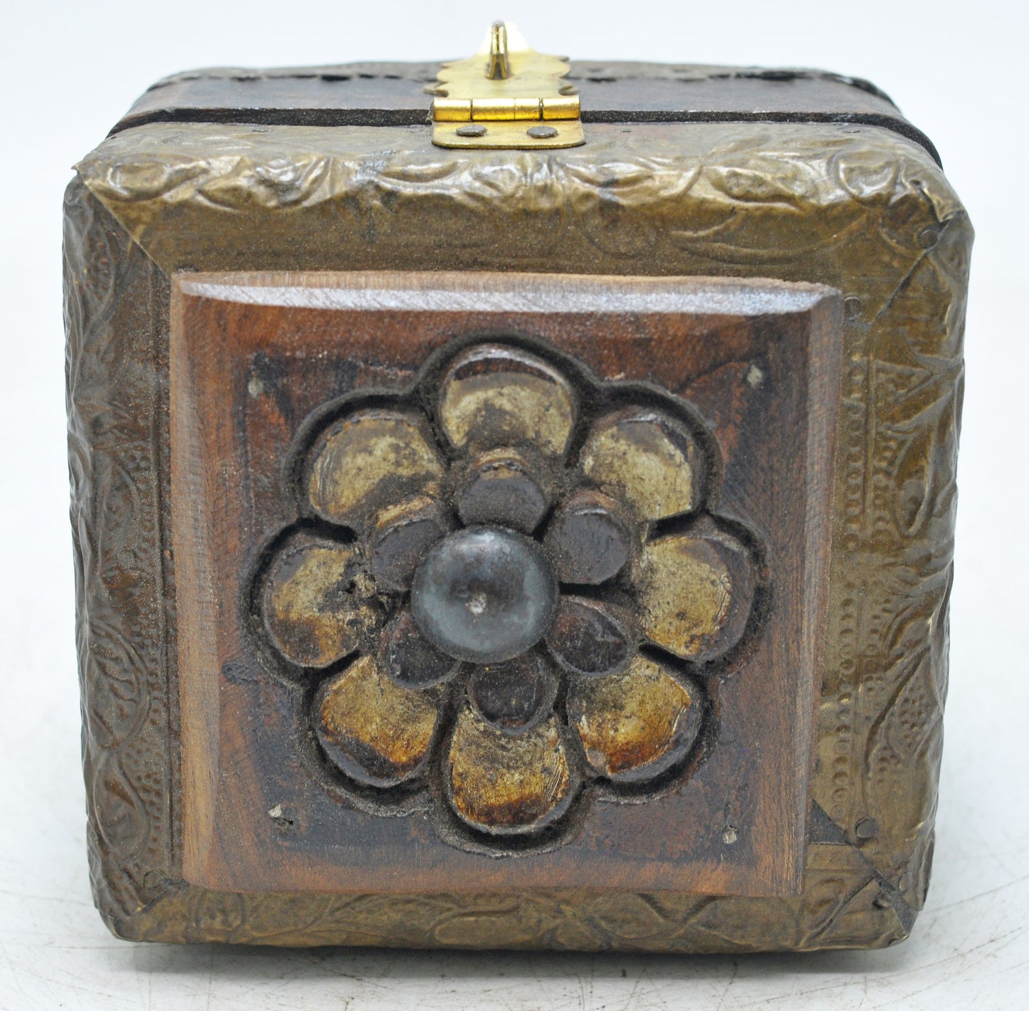 Vintage Wooden Small Storage Box Original Old Hand Crafted Brass Fitted