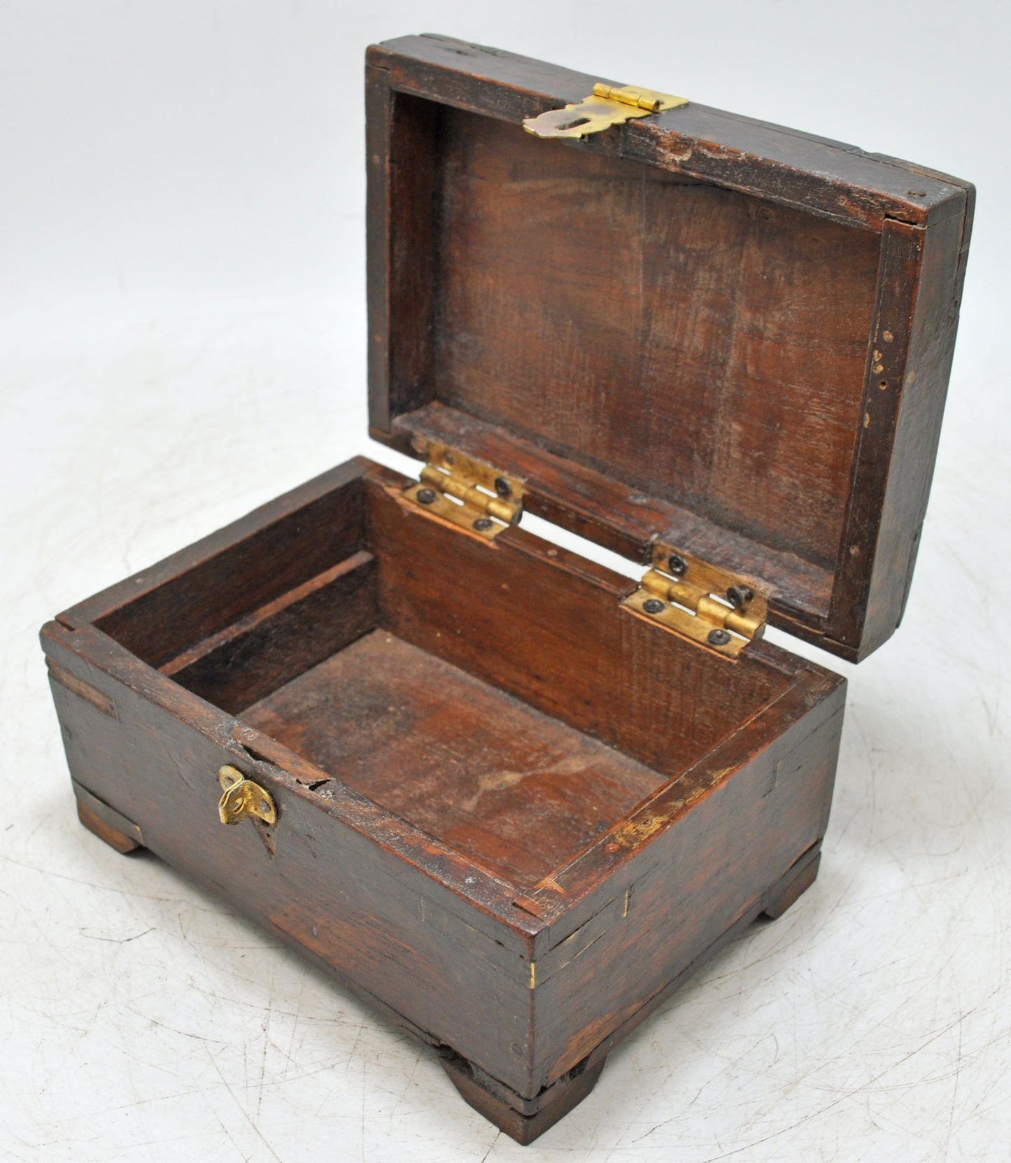 Vintage Wooden Small Storage Box Original Old Hand Crafted Brass Fitted