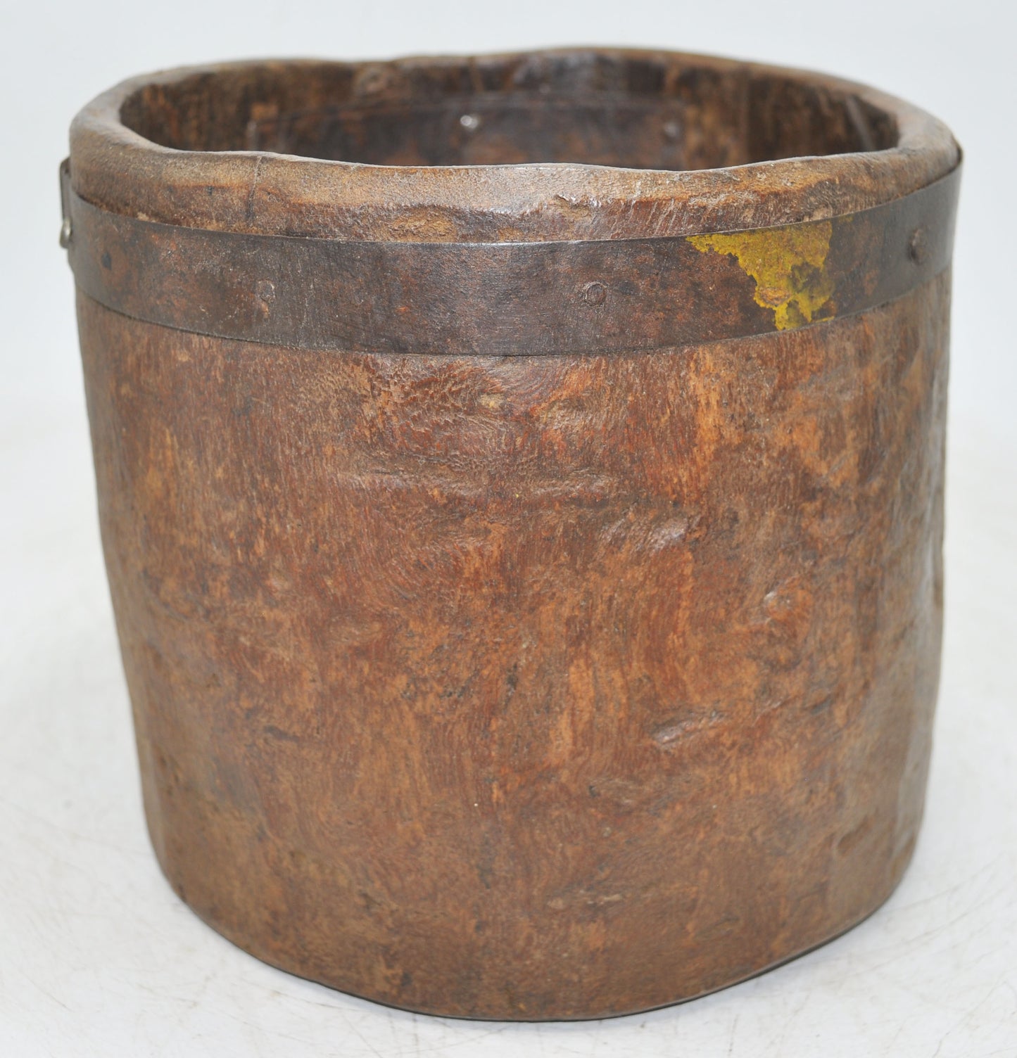 Antique Wooden Kitchenware Round Grain Measurement Pot Original Old Hand Carved