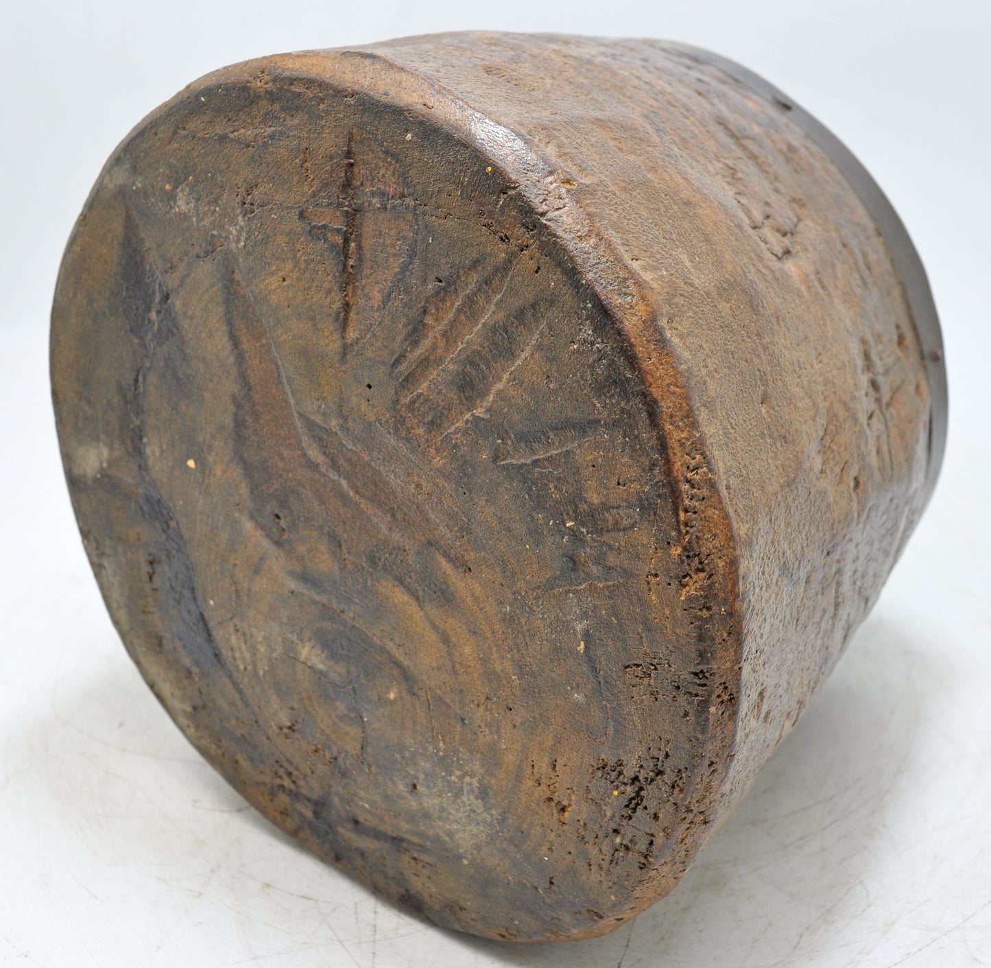 Antique Wooden Kitchenware Round Grain Measurement Pot Original Old Hand Carved