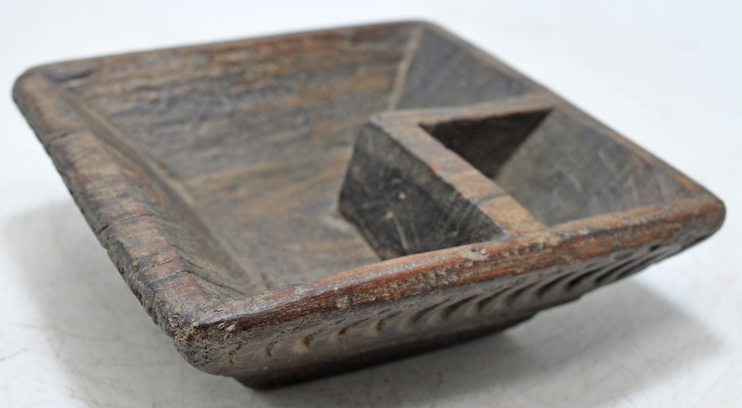 Antique Wooden Kitchenware Salt Spice Bowl Original Old Hand Carved