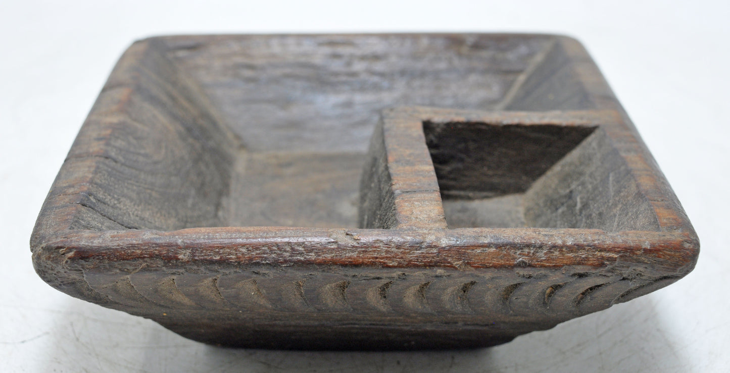 Antique Wooden Kitchenware Salt Spice Bowl Original Old Hand Carved