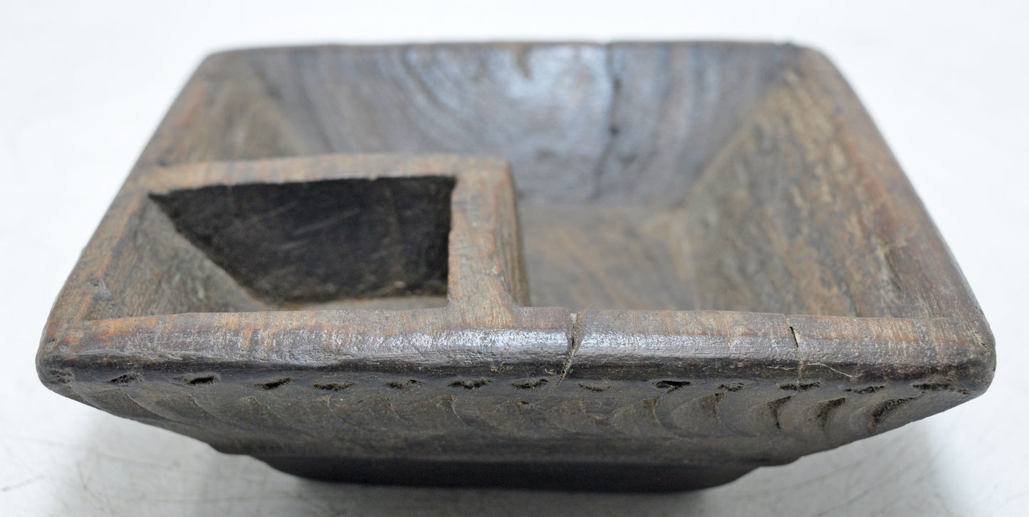 Antique Wooden Kitchenware Salt Spice Bowl Original Old Hand Carved