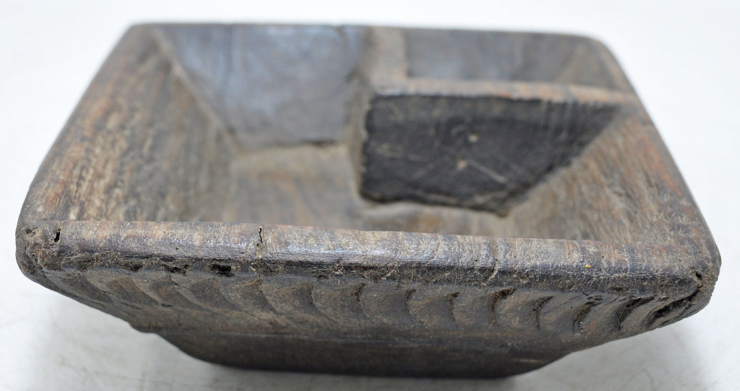 Antique Wooden Kitchenware Salt Spice Bowl Original Old Hand Carved