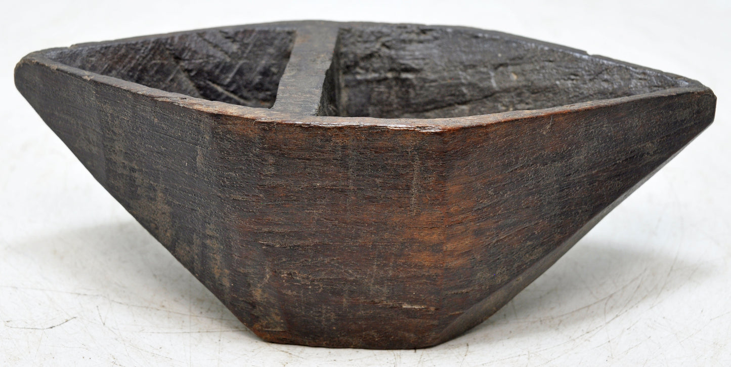 Antique Wooden Kitchenware Salt Spice Bowl Original Old Hand Carved