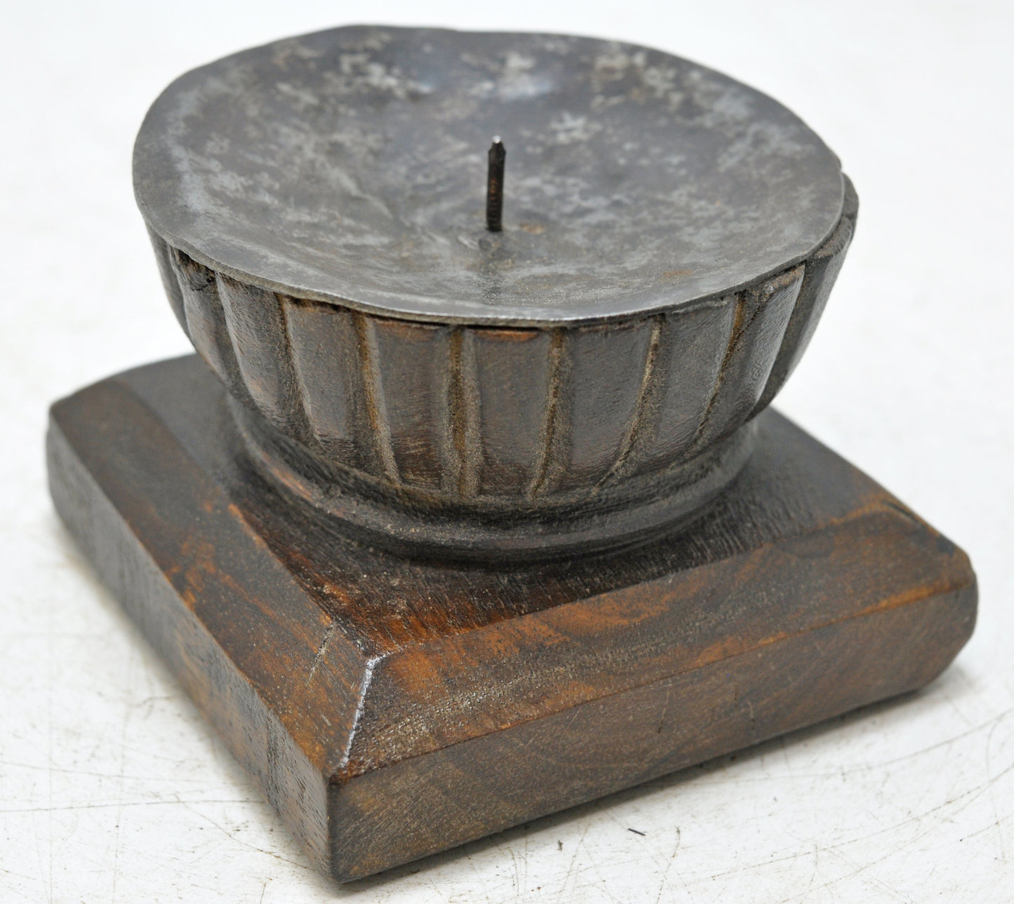 Antique Wooden Candle Holder Stand Original Old Hand Carved
