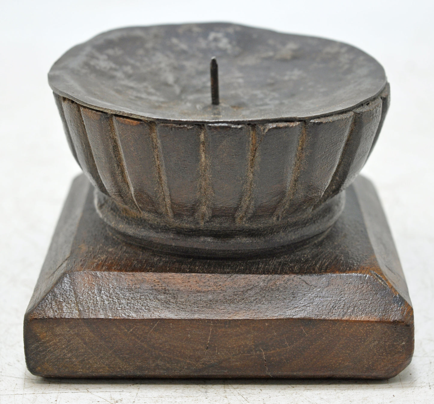 Antique Wooden Candle Holder Stand Original Old Hand Carved