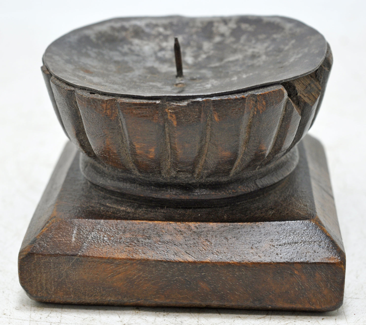 Antique Wooden Candle Holder Stand Original Old Hand Carved