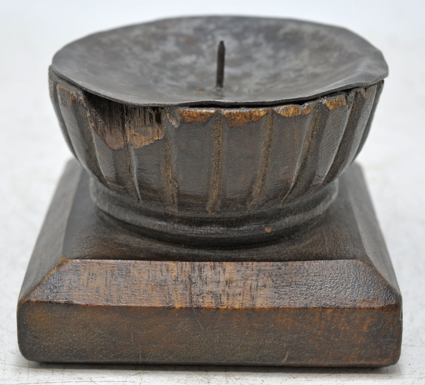 Antique Wooden Candle Holder Stand Original Old Hand Carved