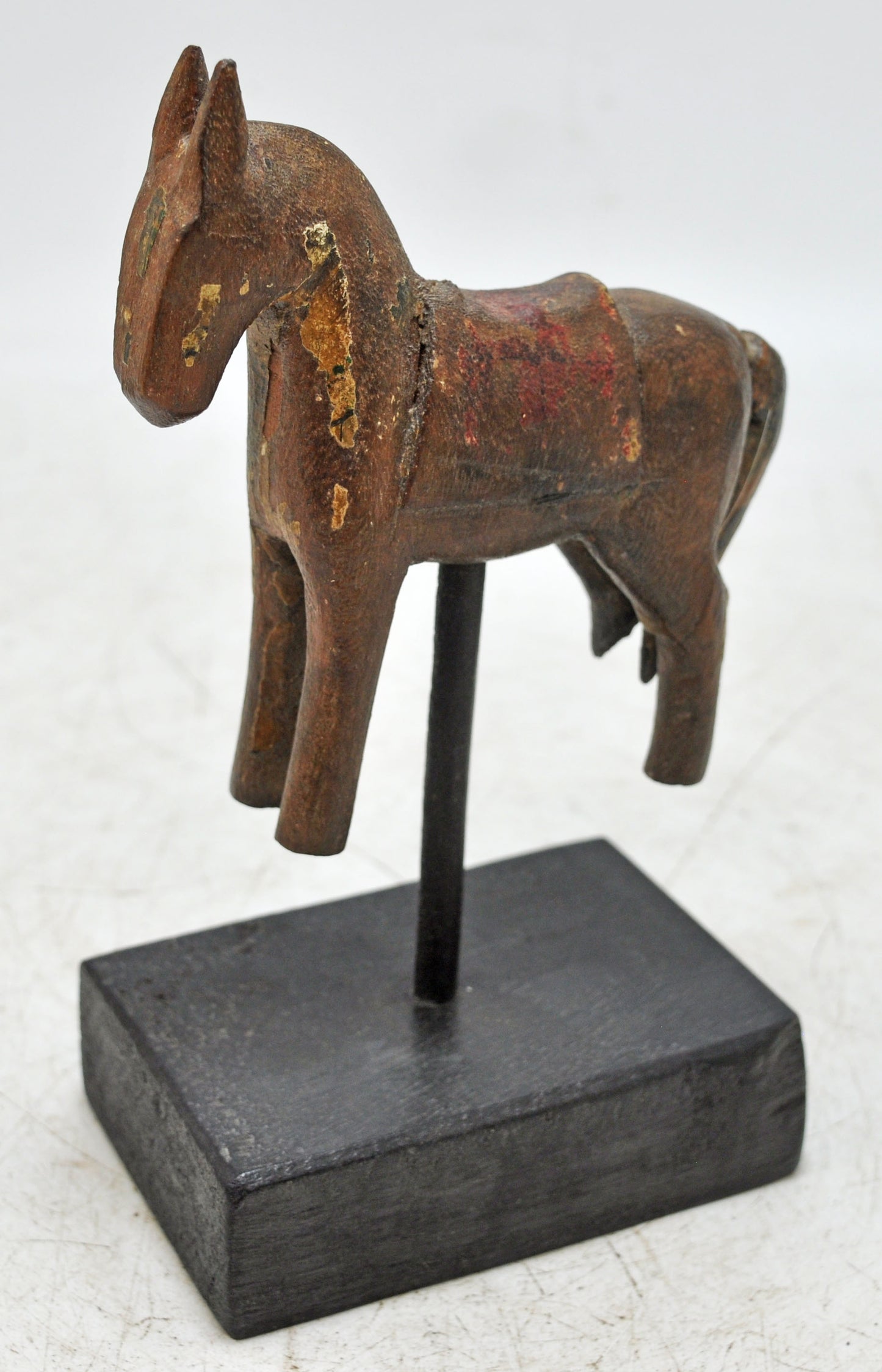 Vintage Wooden Small Horse Figurine On Stand Original Old Hand Carved