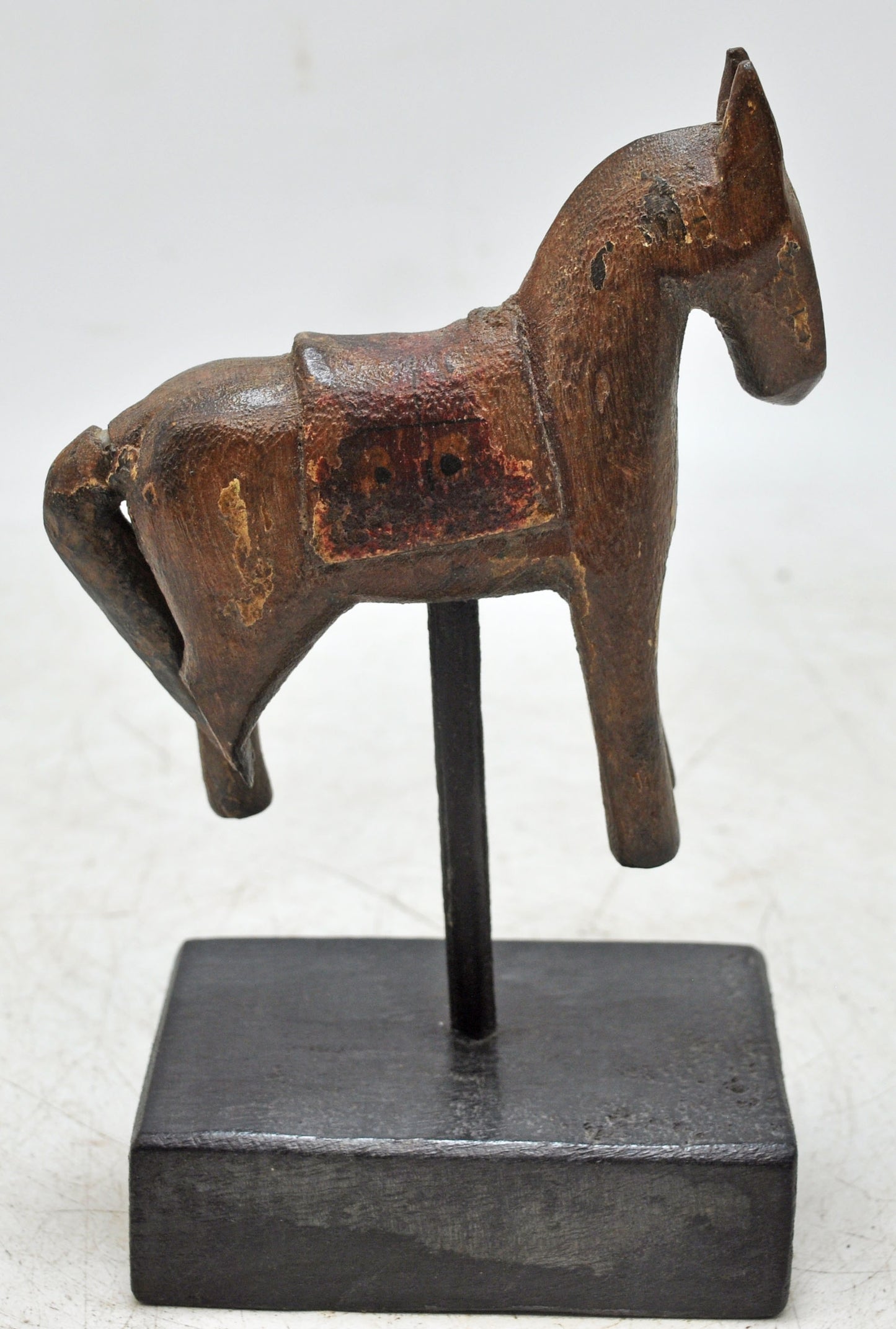 Vintage Wooden Small Horse Figurine On Stand Original Old Hand Carved