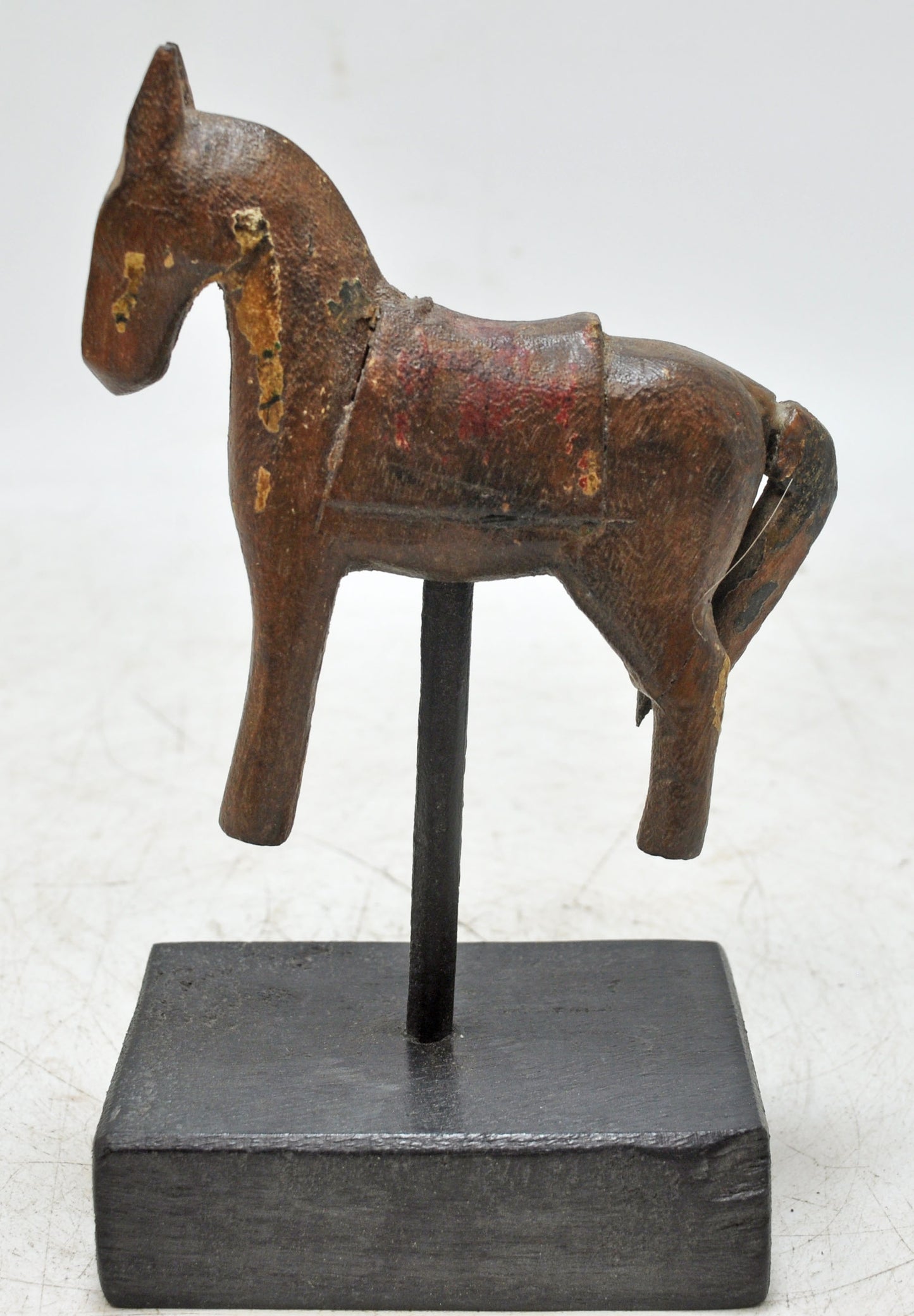 Vintage Wooden Small Horse Figurine On Stand Original Old Hand Carved