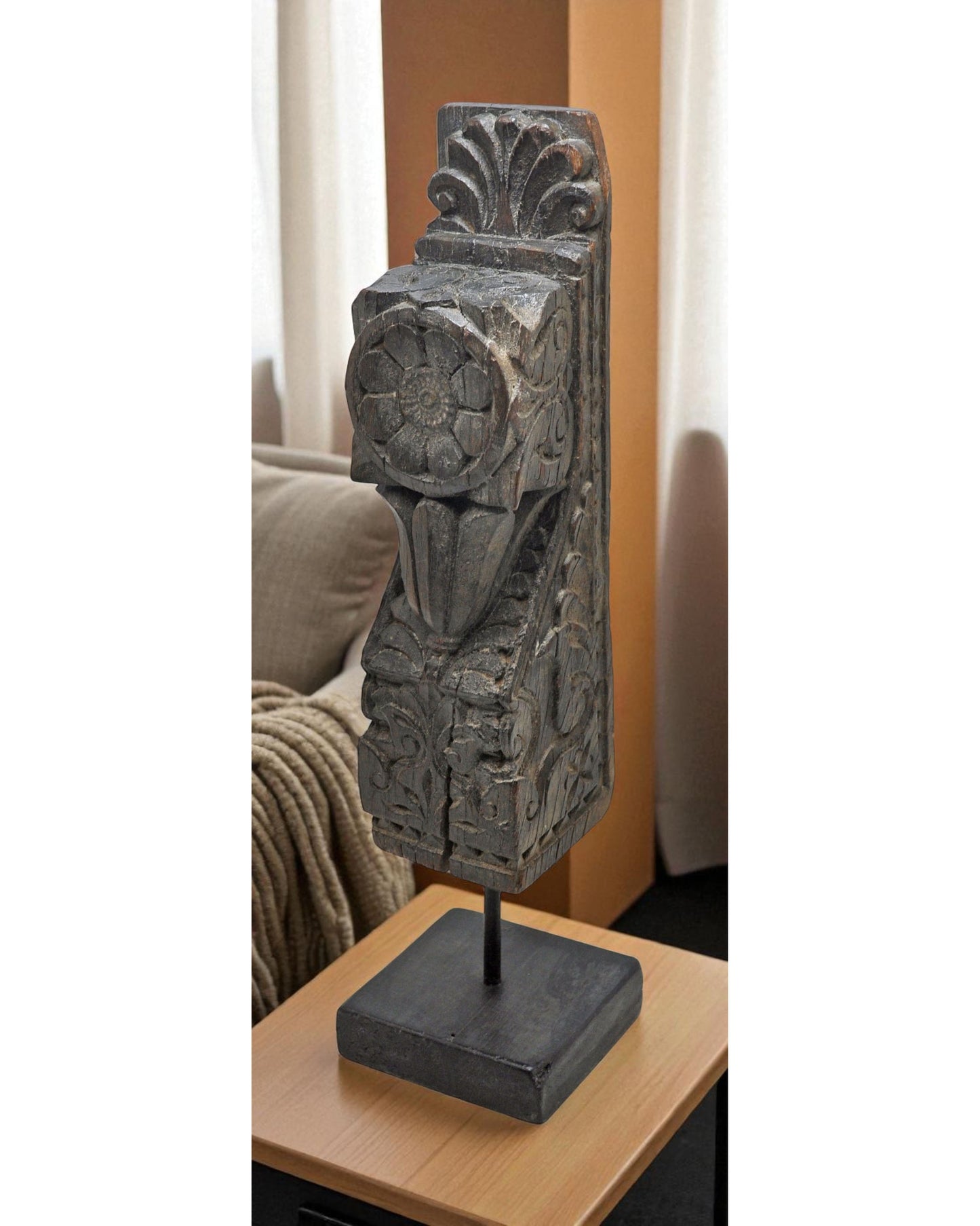 Antique Wooden Bracket Carving on Stand Original Old Fine Hand Carved