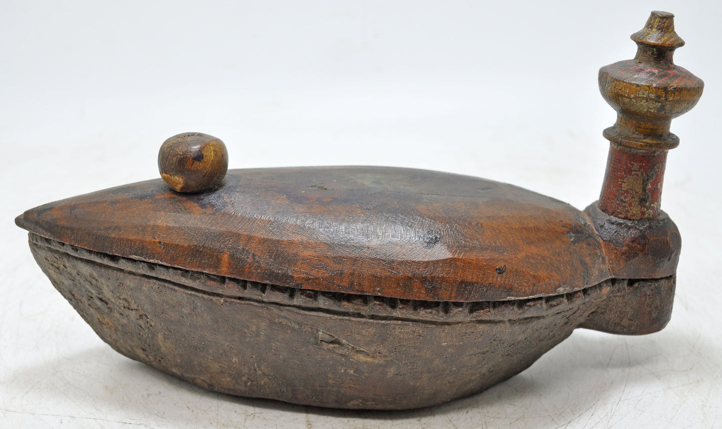 Antique Wooden Kitchenware Spice Box Original Old Hand Carved