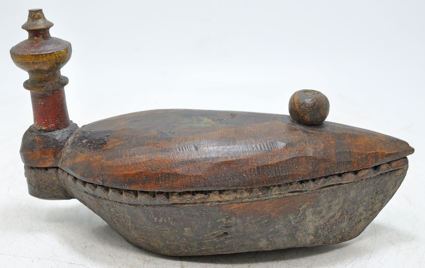 Antique Wooden Kitchenware Spice Box Original Old Hand Carved