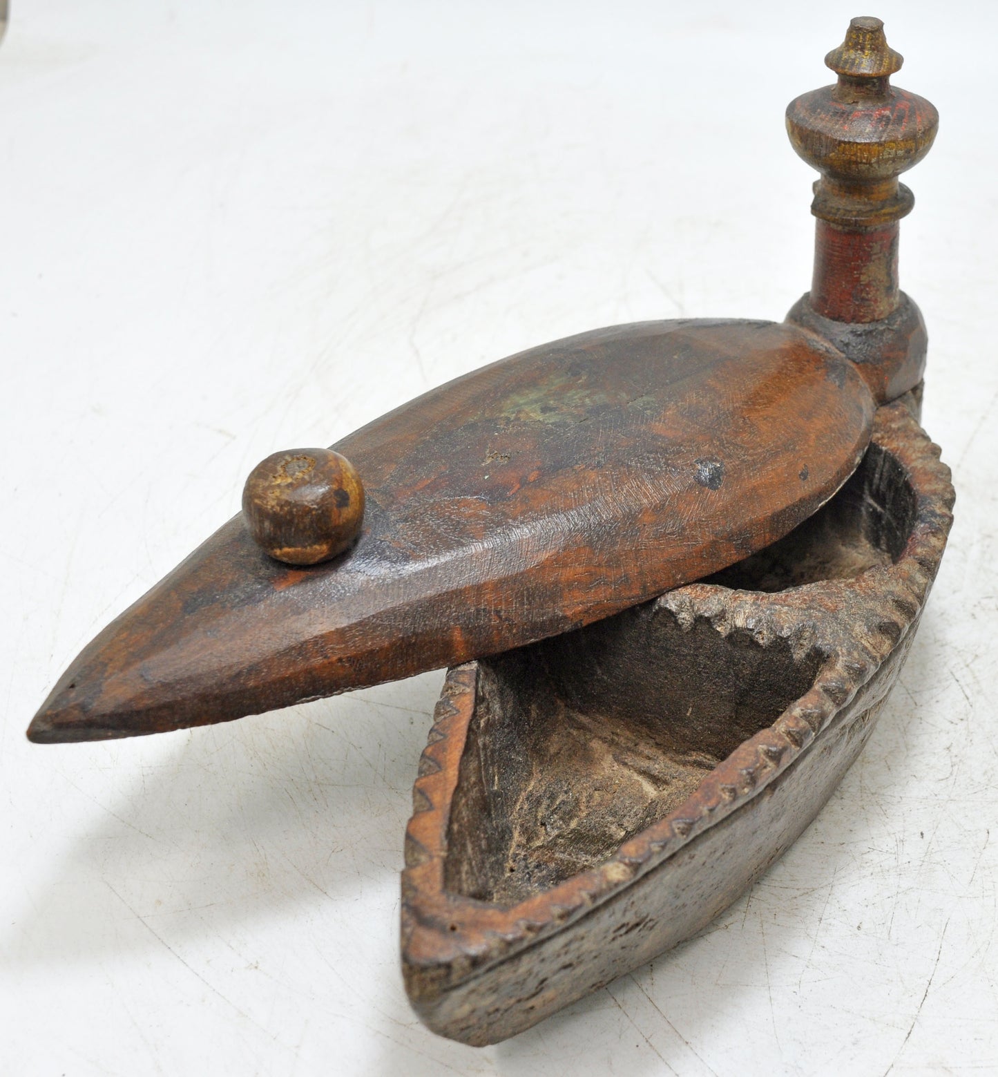 Antique Wooden Kitchenware Spice Box Original Old Hand Carved