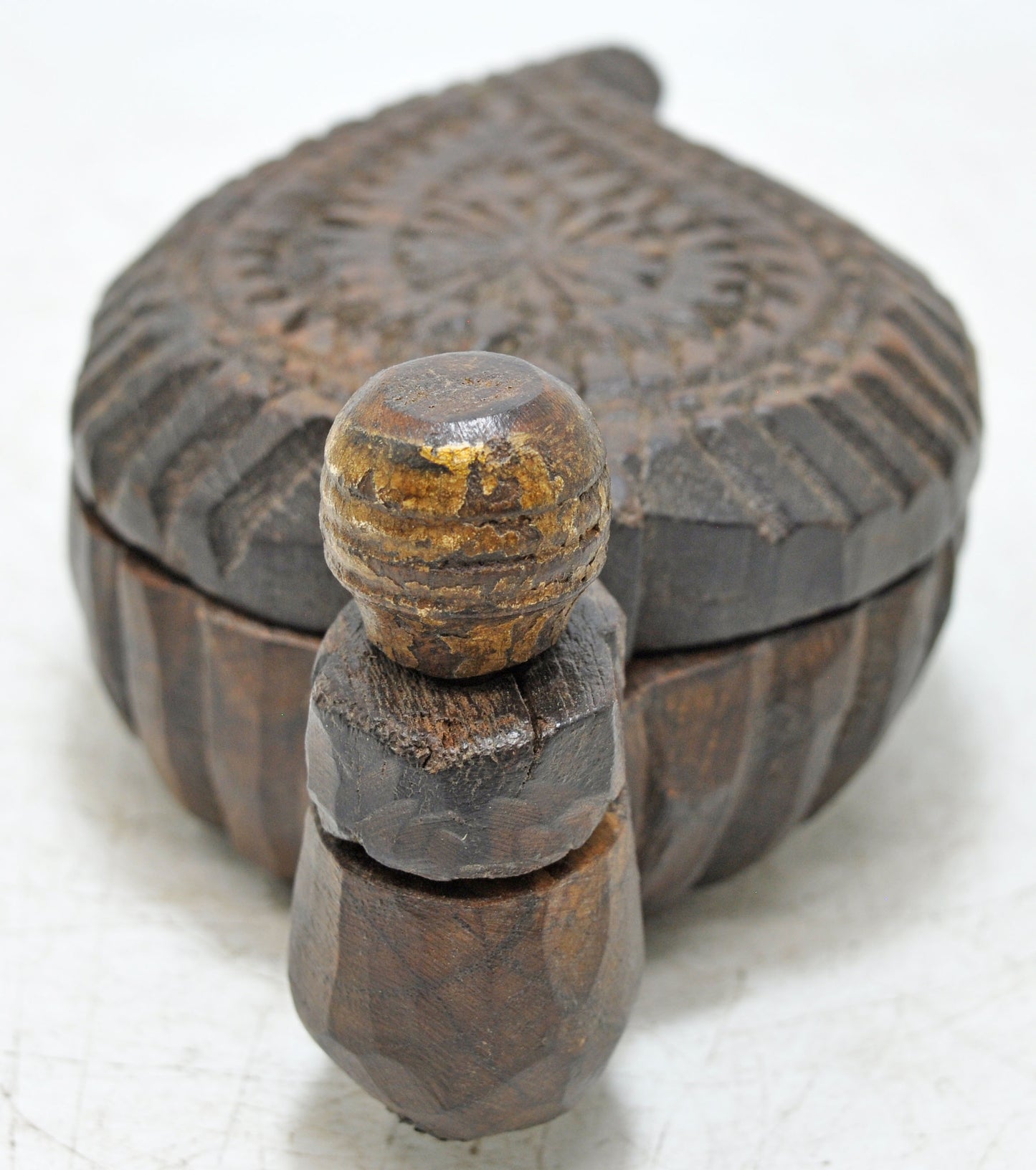 Antique Wooden Kitchenware Spice Box Original Old Hand Carved