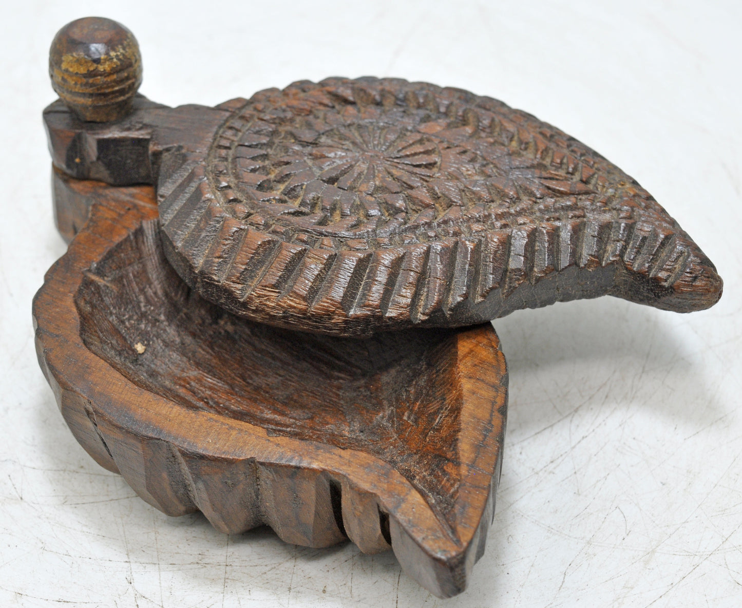 Antique Wooden Kitchenware Spice Box Original Old Hand Carved