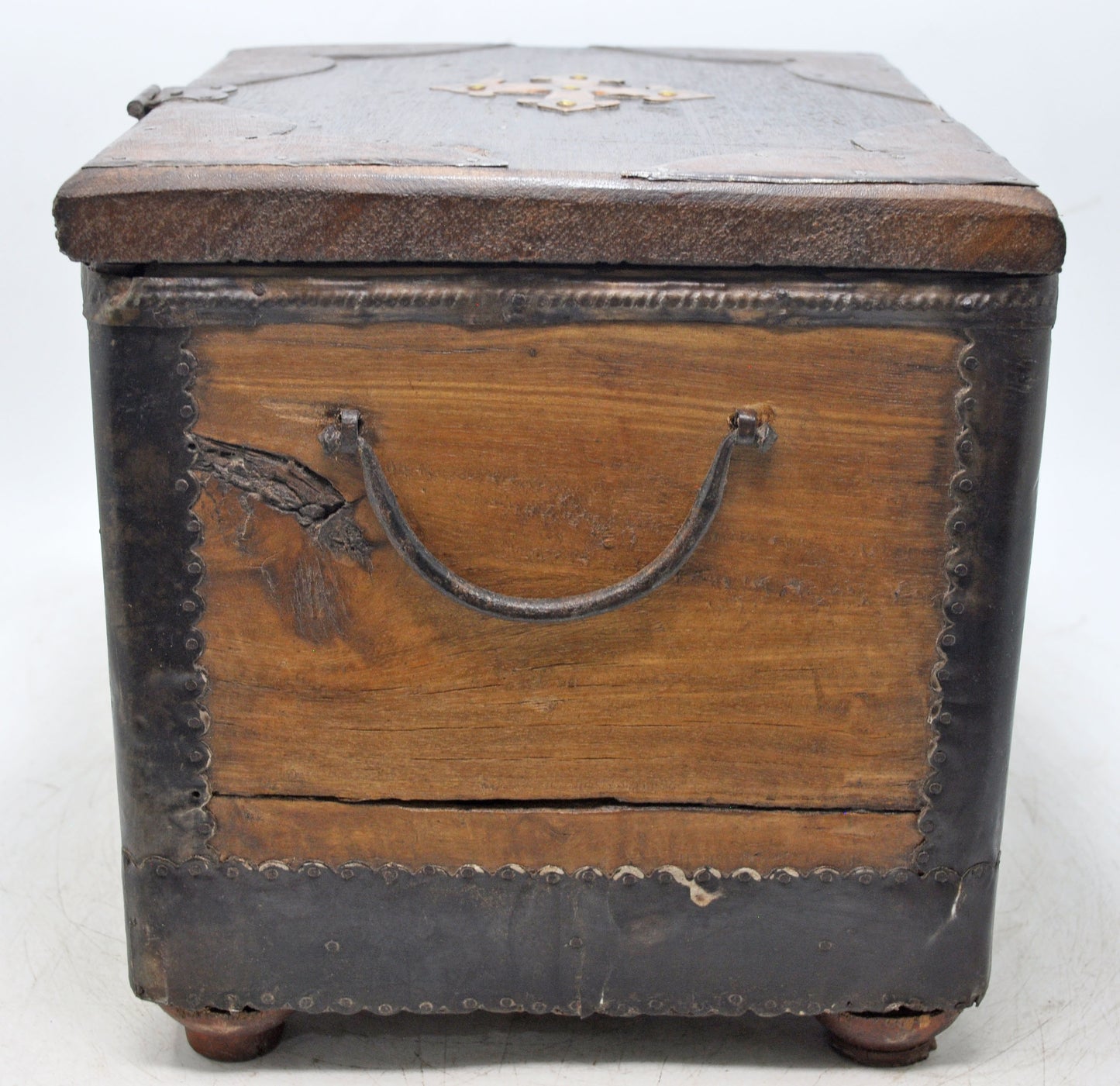 Vintage Wooden Square Storage Chest Box Original Old Hand Crafted Metal Fitted