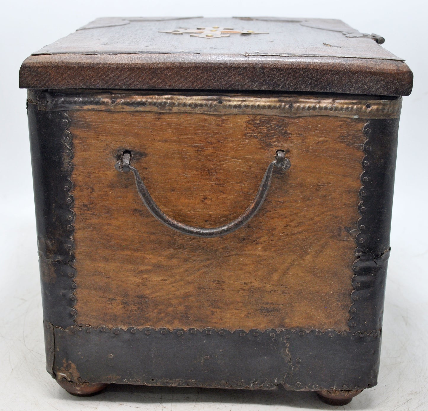 Vintage Wooden Square Storage Chest Box Original Old Hand Crafted Metal Fitted