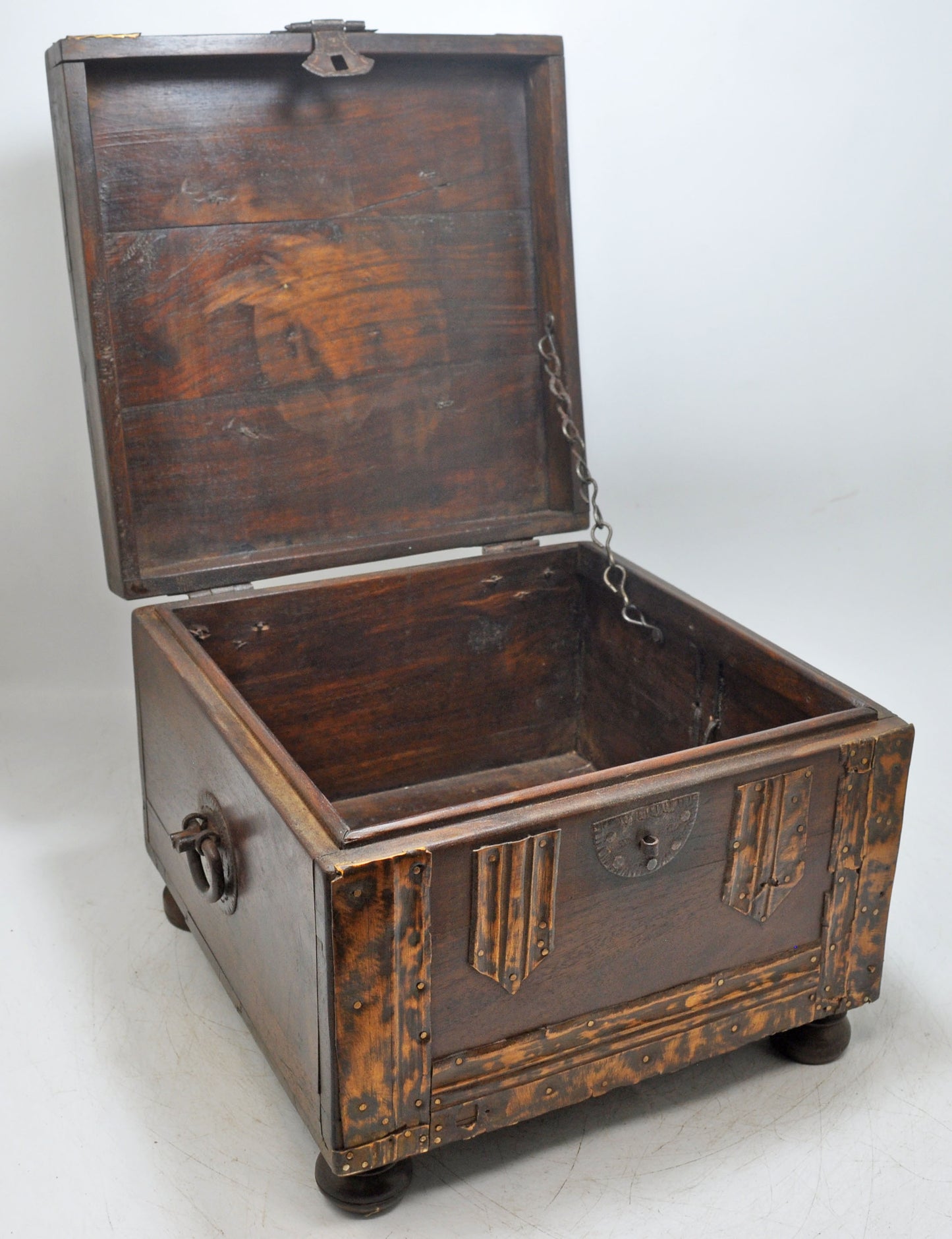 Antique Wooden Storage Chest Box Original Old Hand Crafted Brass Fitted
