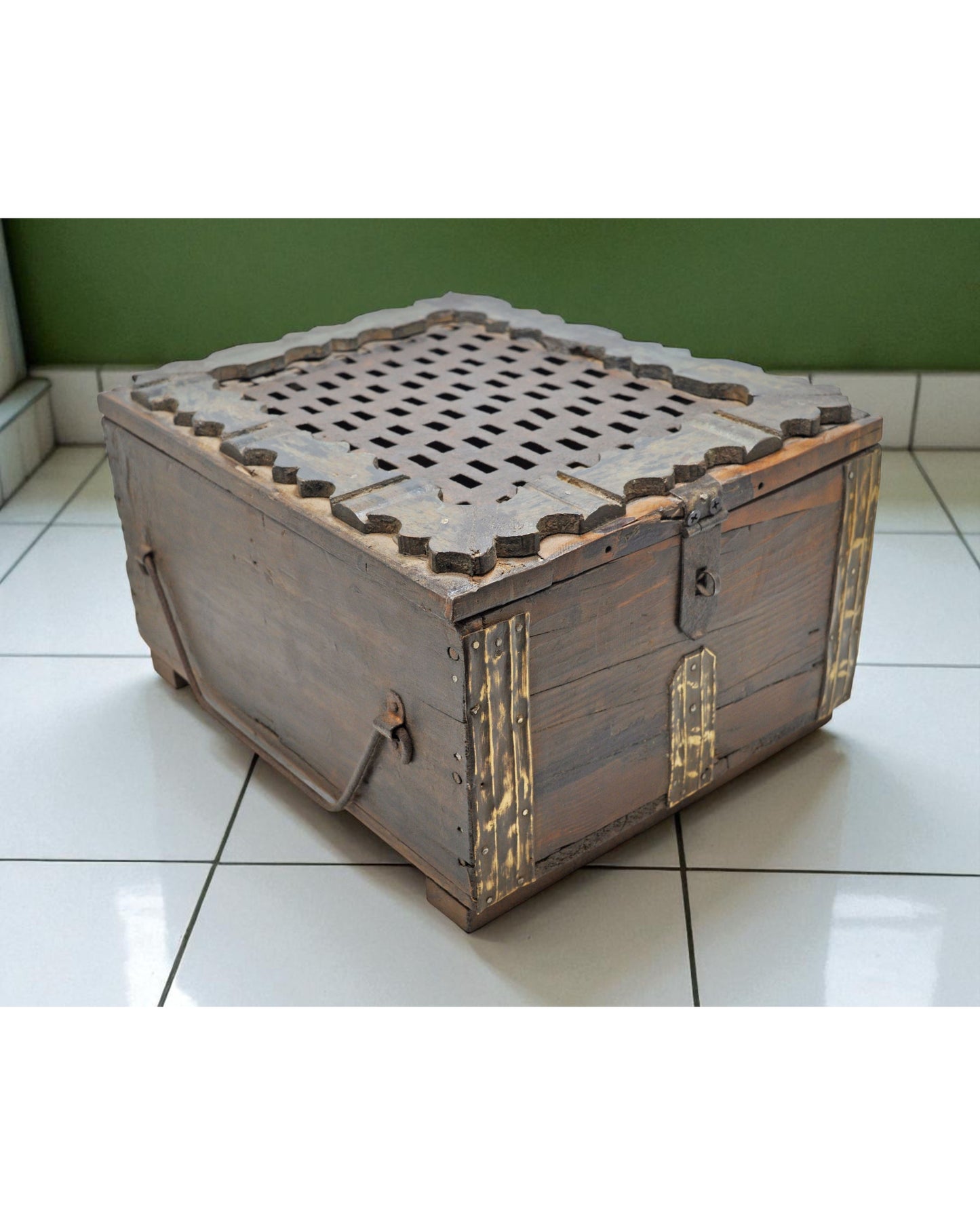Antique Wooden Storage Chest Box Original Old Hand Crafted Brass Fitted