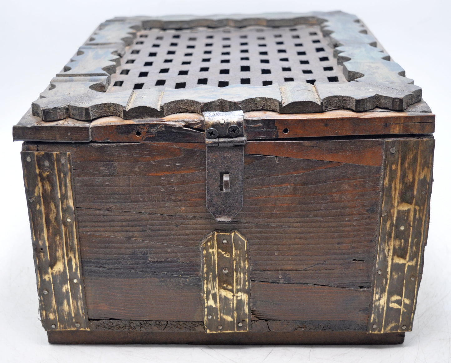 Antique Wooden Storage Chest Box Original Old Hand Crafted Brass Fitted