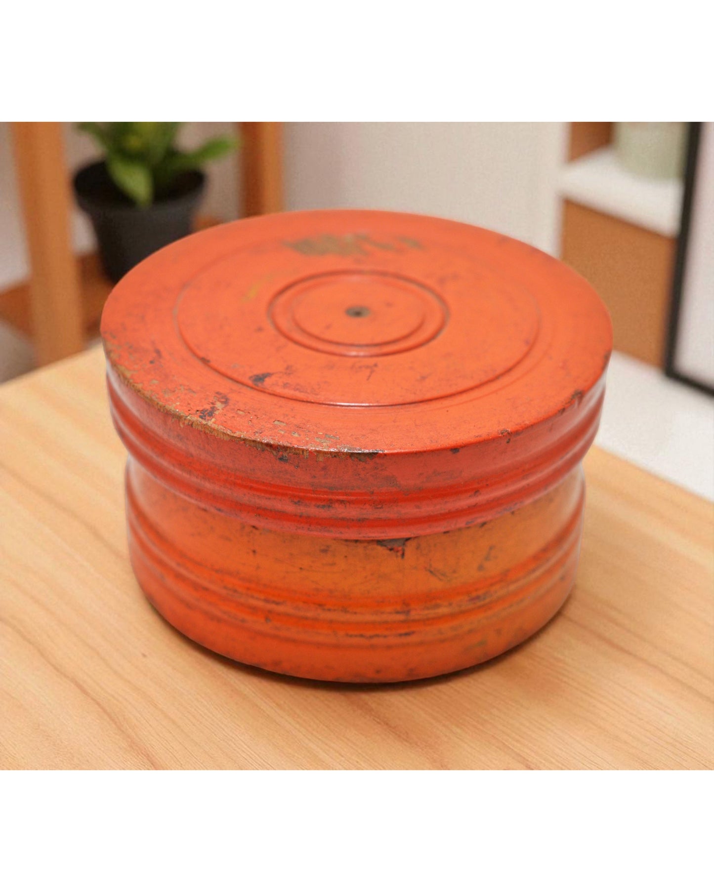 Antique Wooden Kum Kum Powder Tika Box Original Old Carved Lacquer Painted