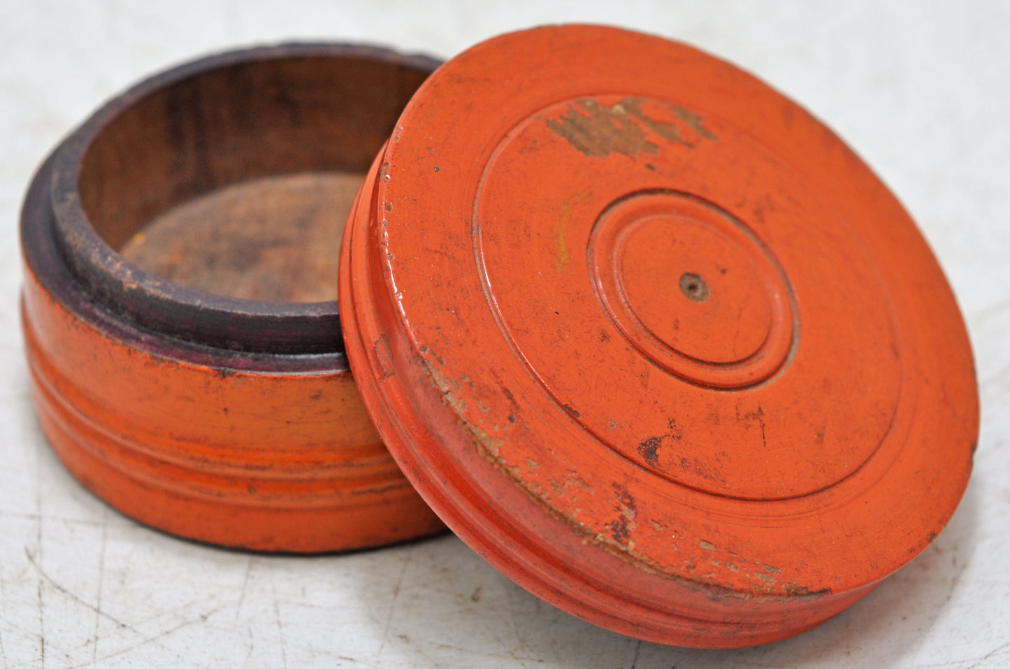 Antique Wooden Kum Kum Powder Tika Box Original Old Carved Lacquer Painted