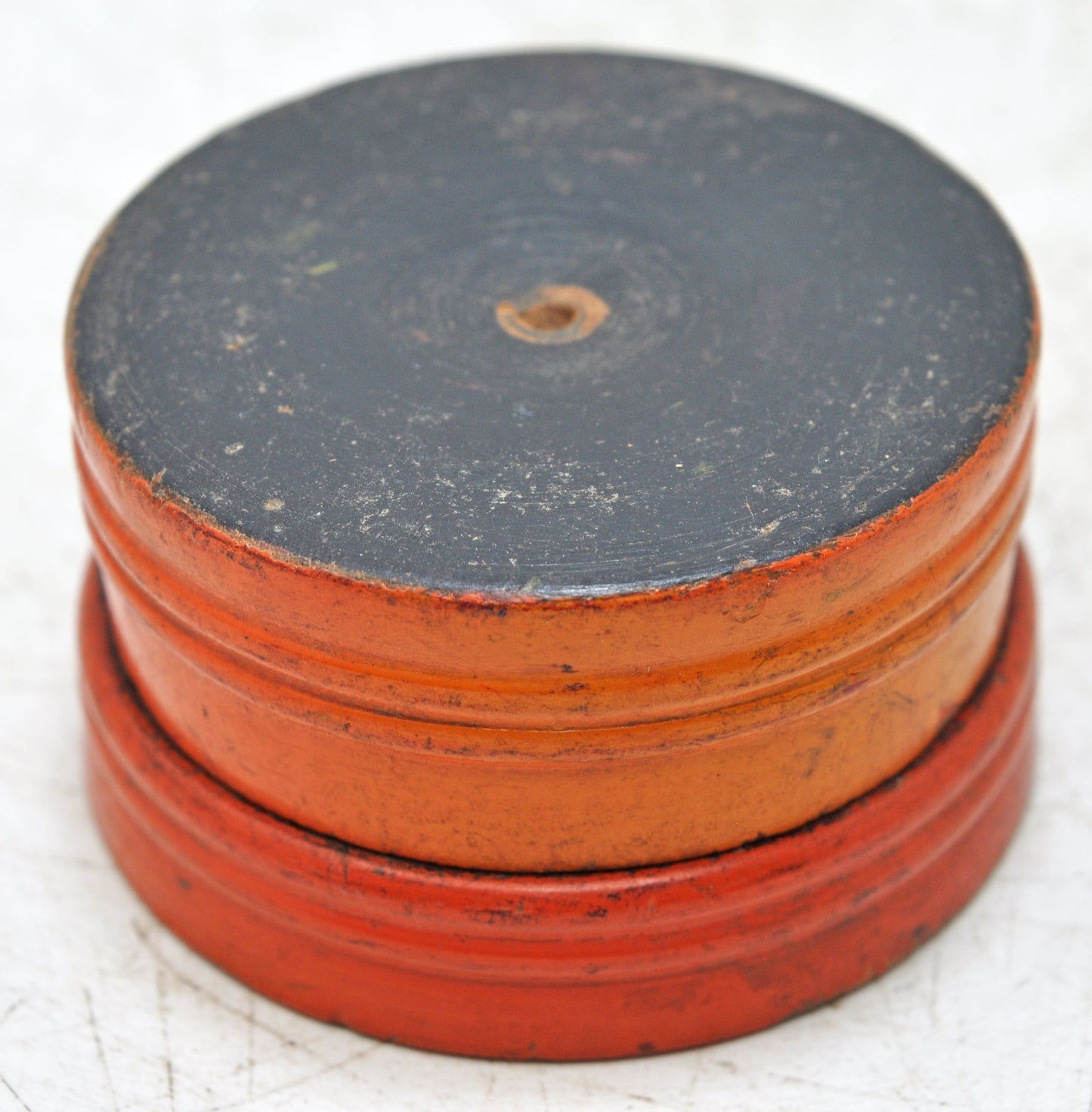Antique Wooden Kum Kum Powder Tika Box Original Old Carved Lacquer Painted