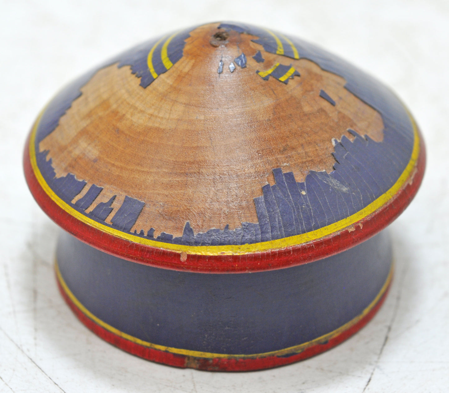 Antique Wooden Kum Kum Powder Tika Box Original Old Carved Lacquer Painted