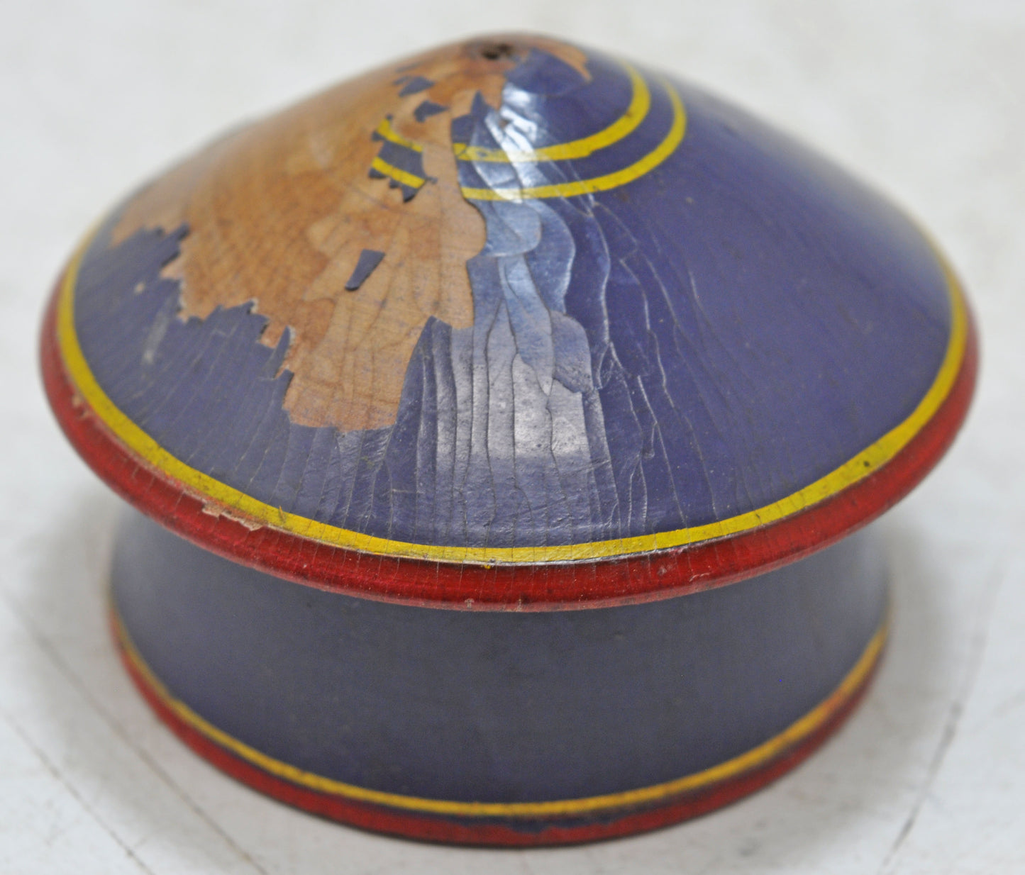 Antique Wooden Kum Kum Powder Tika Box Original Old Carved Lacquer Painted