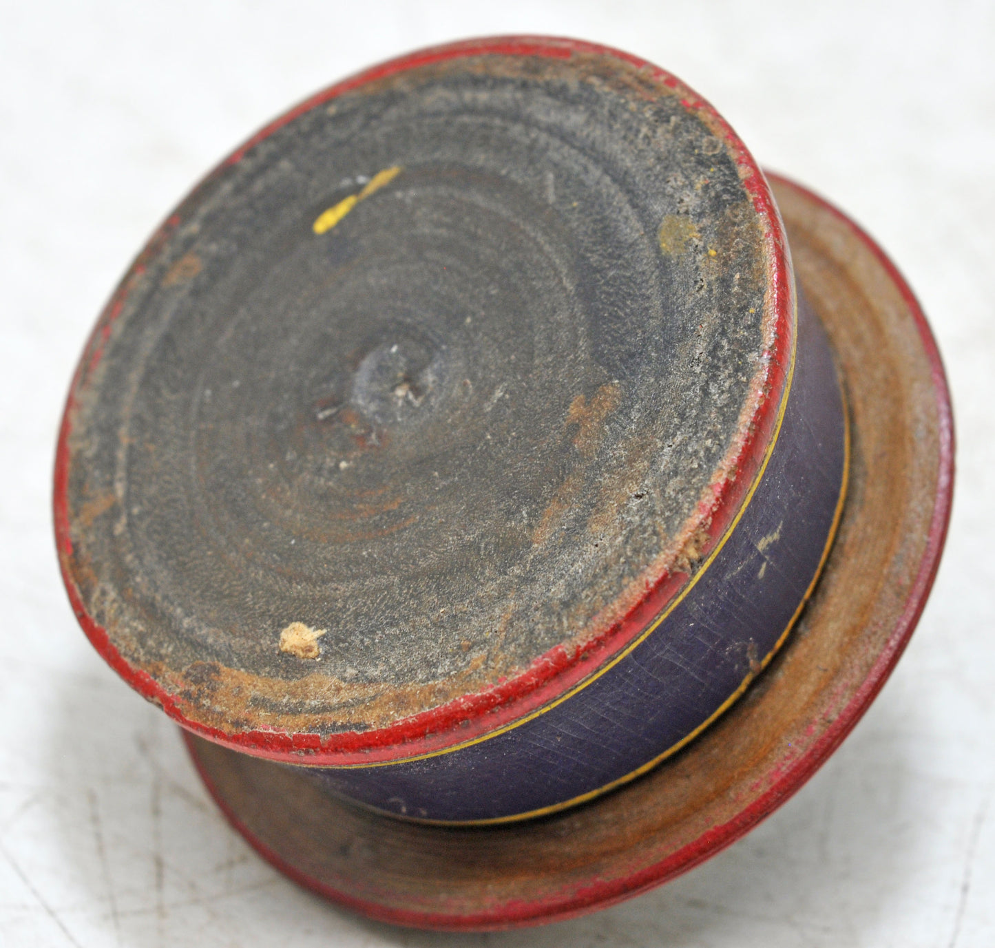 Antique Wooden Kum Kum Powder Tika Box Original Old Carved Lacquer Painted