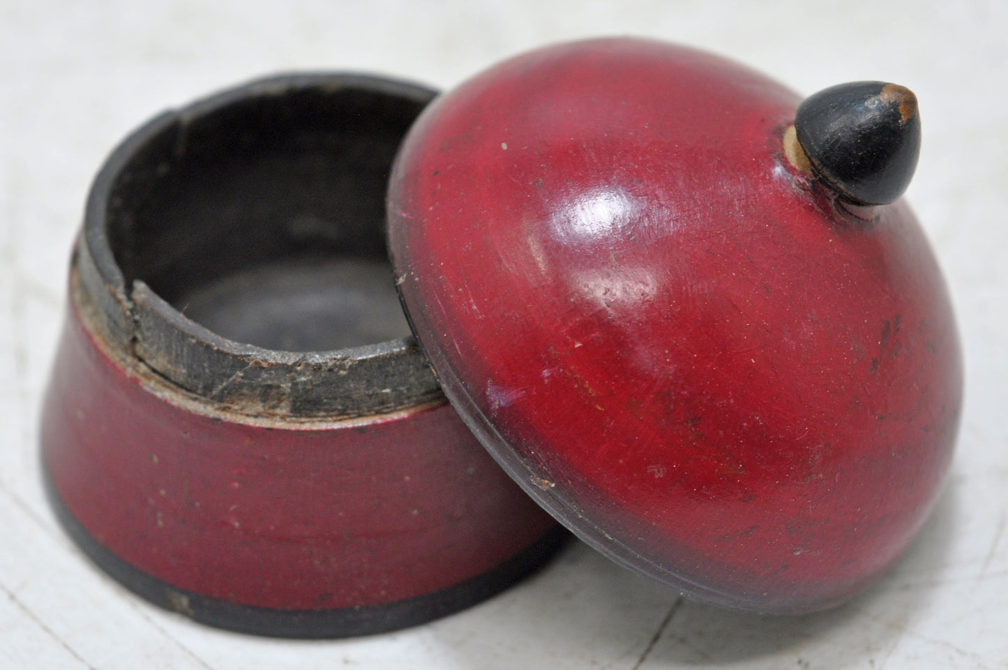 Antique Wooden Kum Kum Powder Tika Box Original Old Carved Lacquer Painted