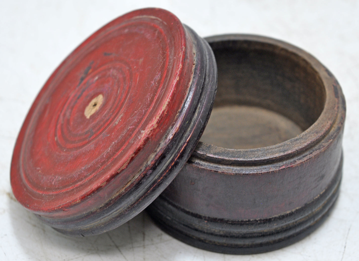 Antique Wooden Kum Kum Powder Tika Box Original Old Carved Lacquer Painted