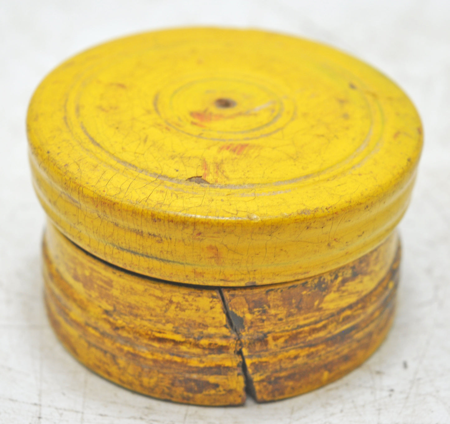 Antique Wooden Kum Kum Powder Tika Box Original Old Carved Lacquer Painted