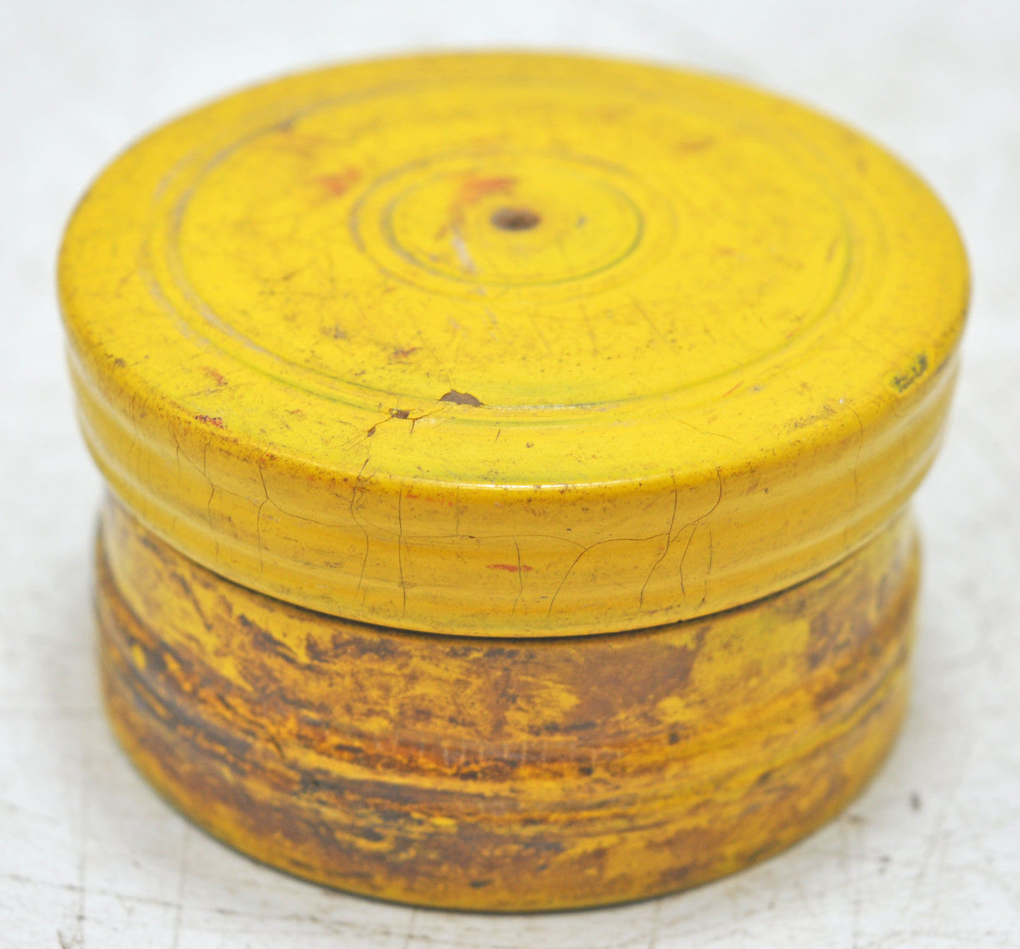 Antique Wooden Kum Kum Powder Tika Box Original Old Carved Lacquer Painted