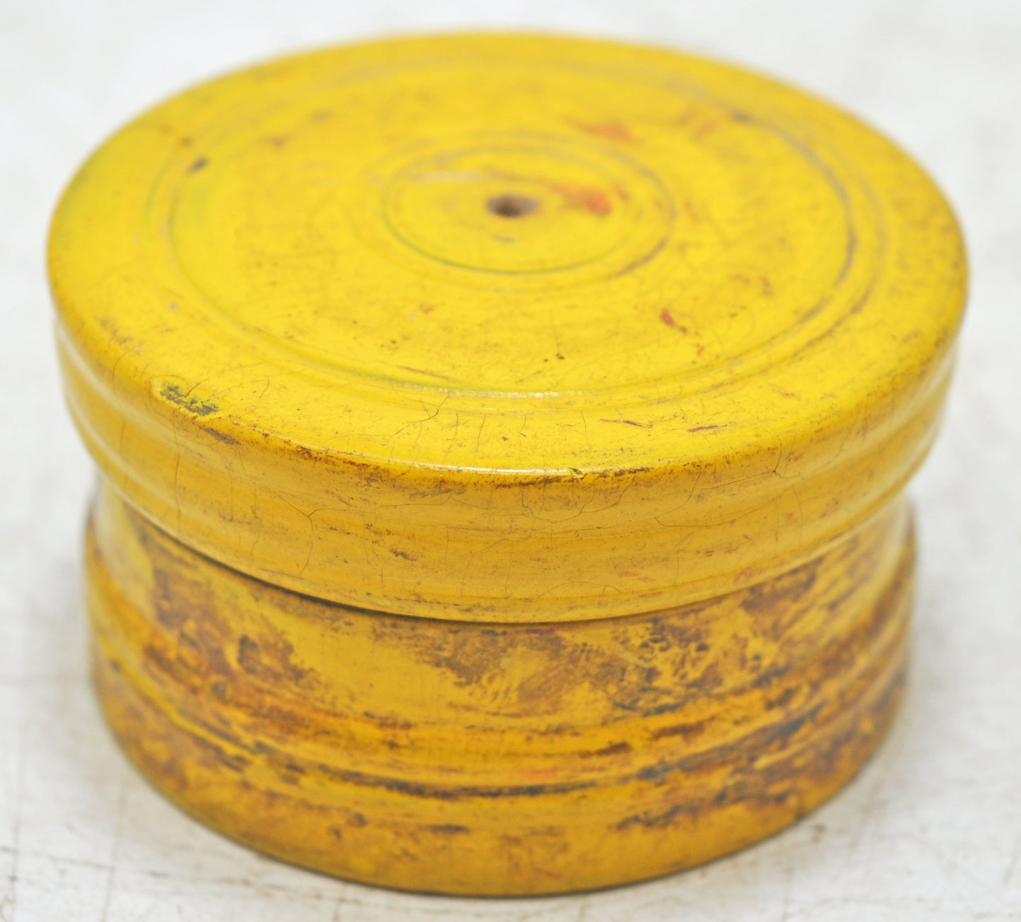 Antique Wooden Kum Kum Powder Tika Box Original Old Carved Lacquer Painted