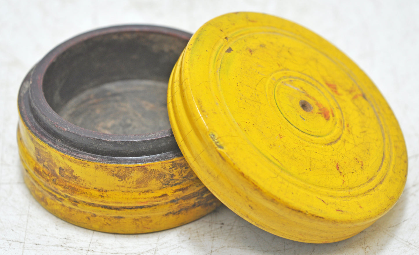 Antique Wooden Kum Kum Powder Tika Box Original Old Carved Lacquer Painted