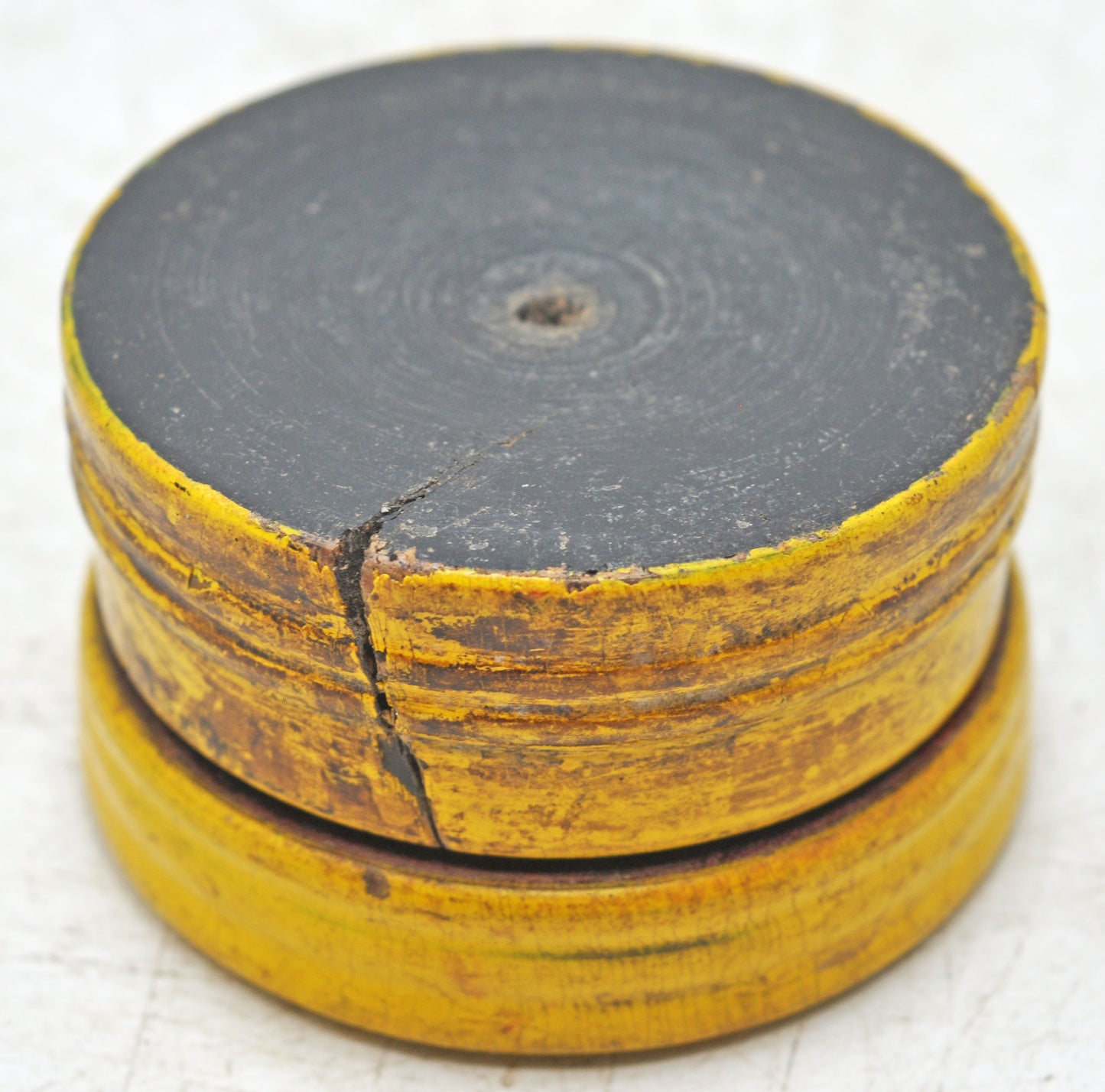 Antique Wooden Kum Kum Powder Tika Box Original Old Carved Lacquer Painted