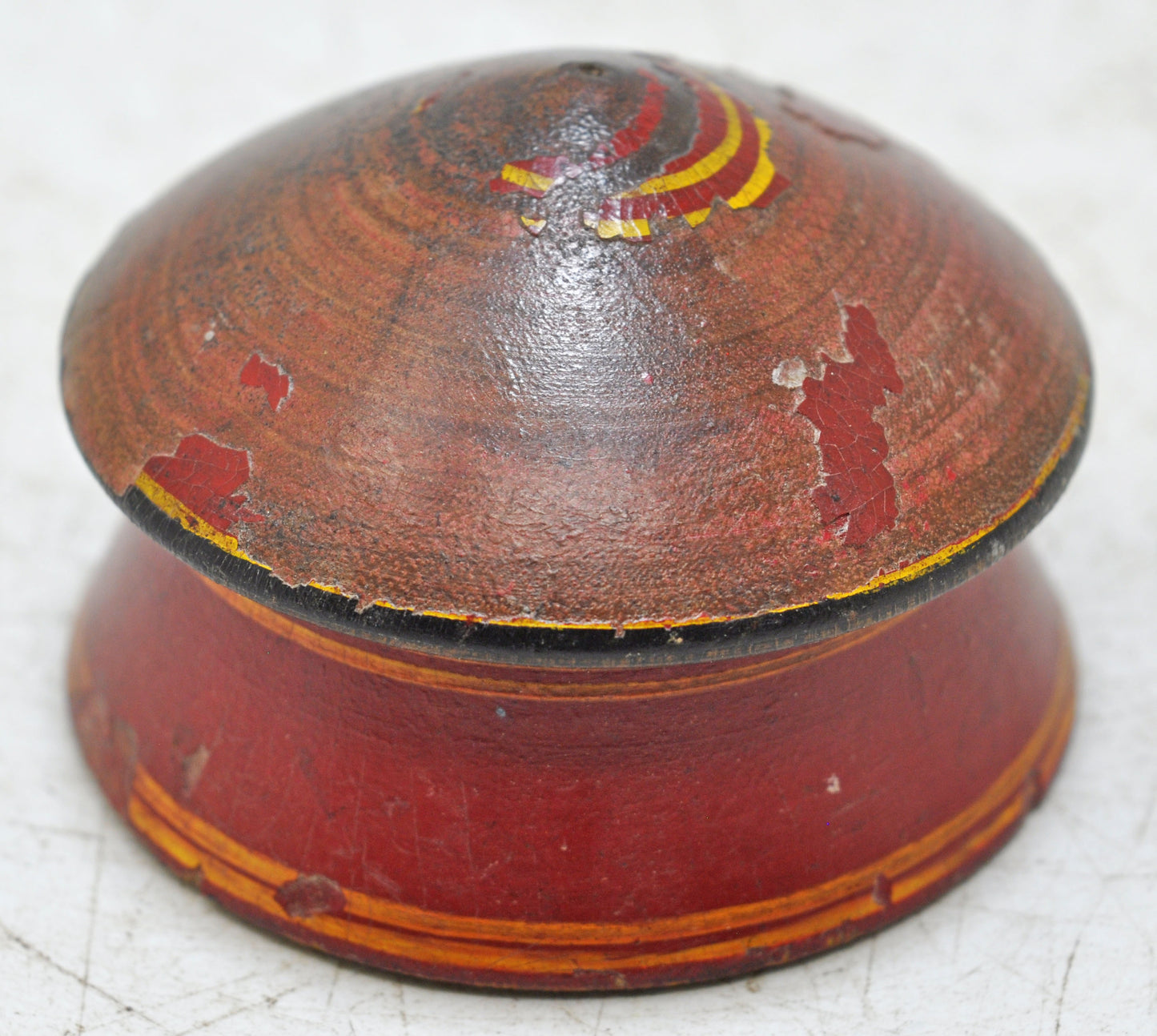 Antique Wooden Kum Kum Powder Tika Box Original Old Carved Lacquer Painted