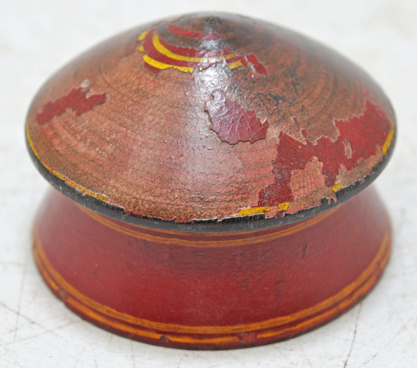 Antique Wooden Kum Kum Powder Tika Box Original Old Carved Lacquer Painted