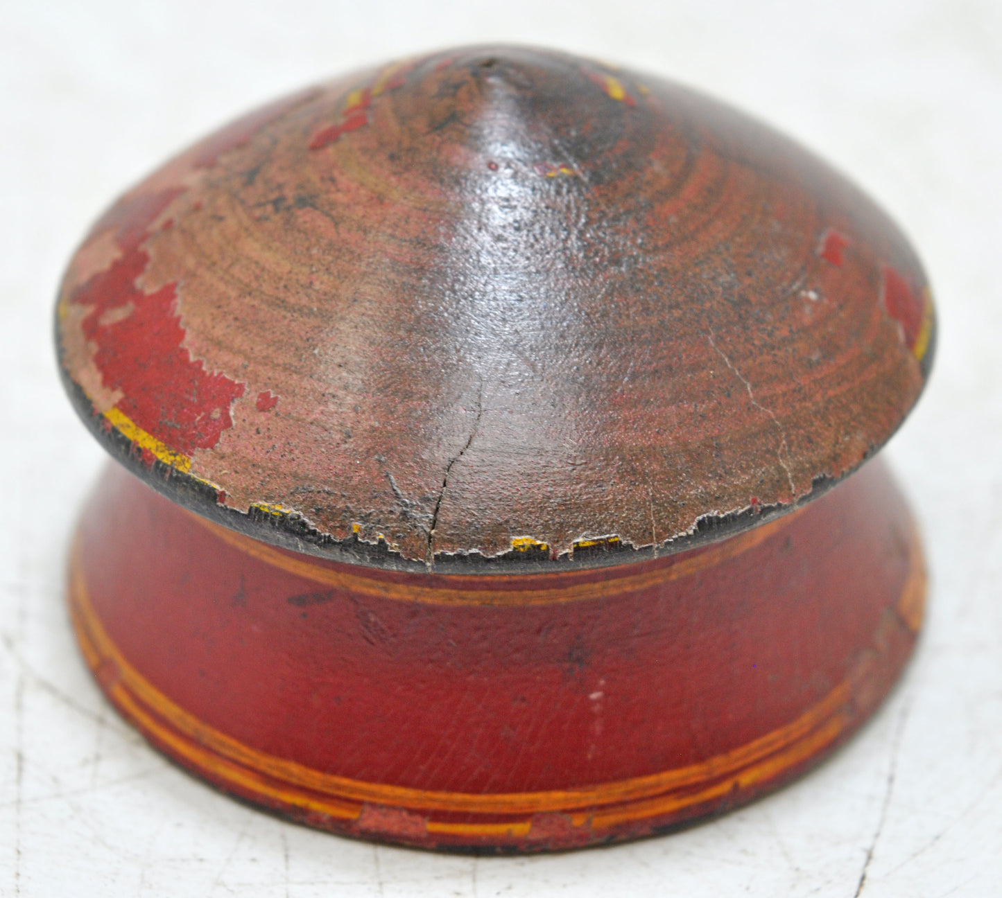 Antique Wooden Kum Kum Powder Tika Box Original Old Carved Lacquer Painted
