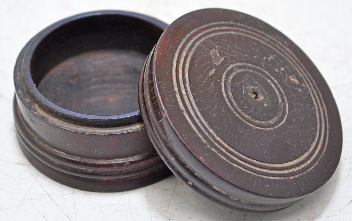 Antique Wooden Kum Kum Powder Tika Box Original Old Carved Lacquer Painted
