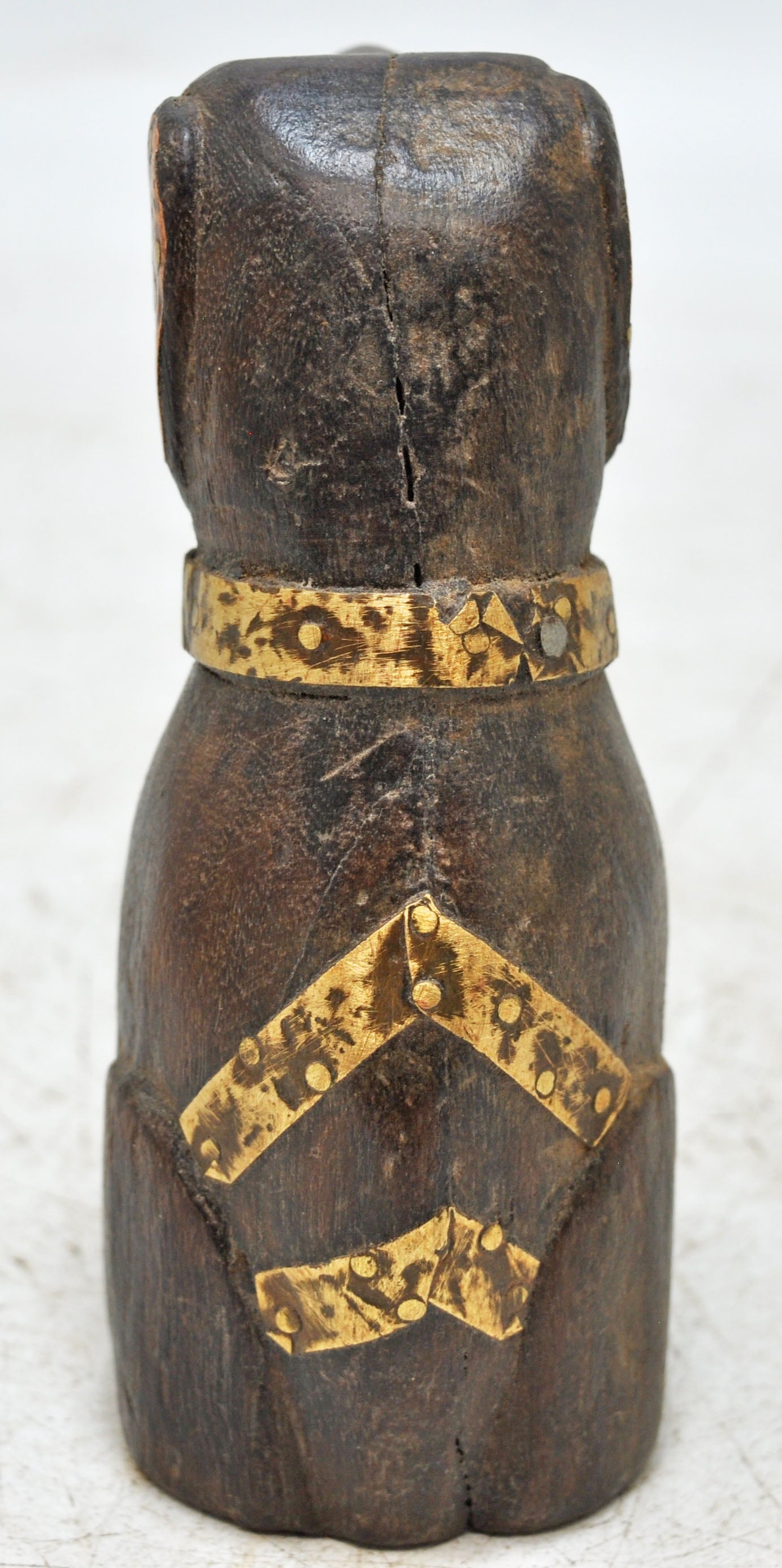 Vintage Wooden Small Dog Figurine Original Old Hand Carved Brass Fitted
