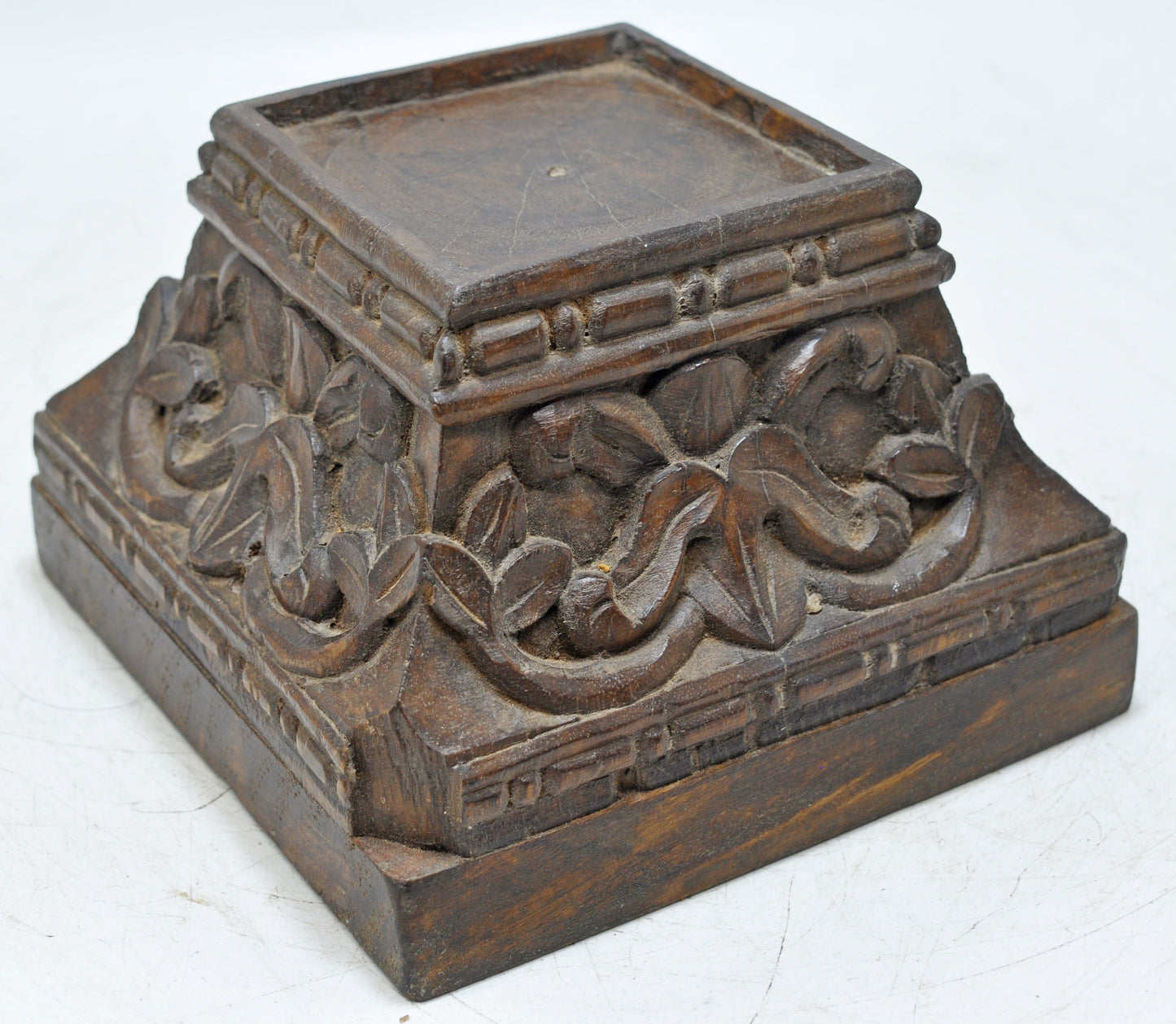 Antique Wooden Square Pedestal Stand Original Old Fine Hand Carved